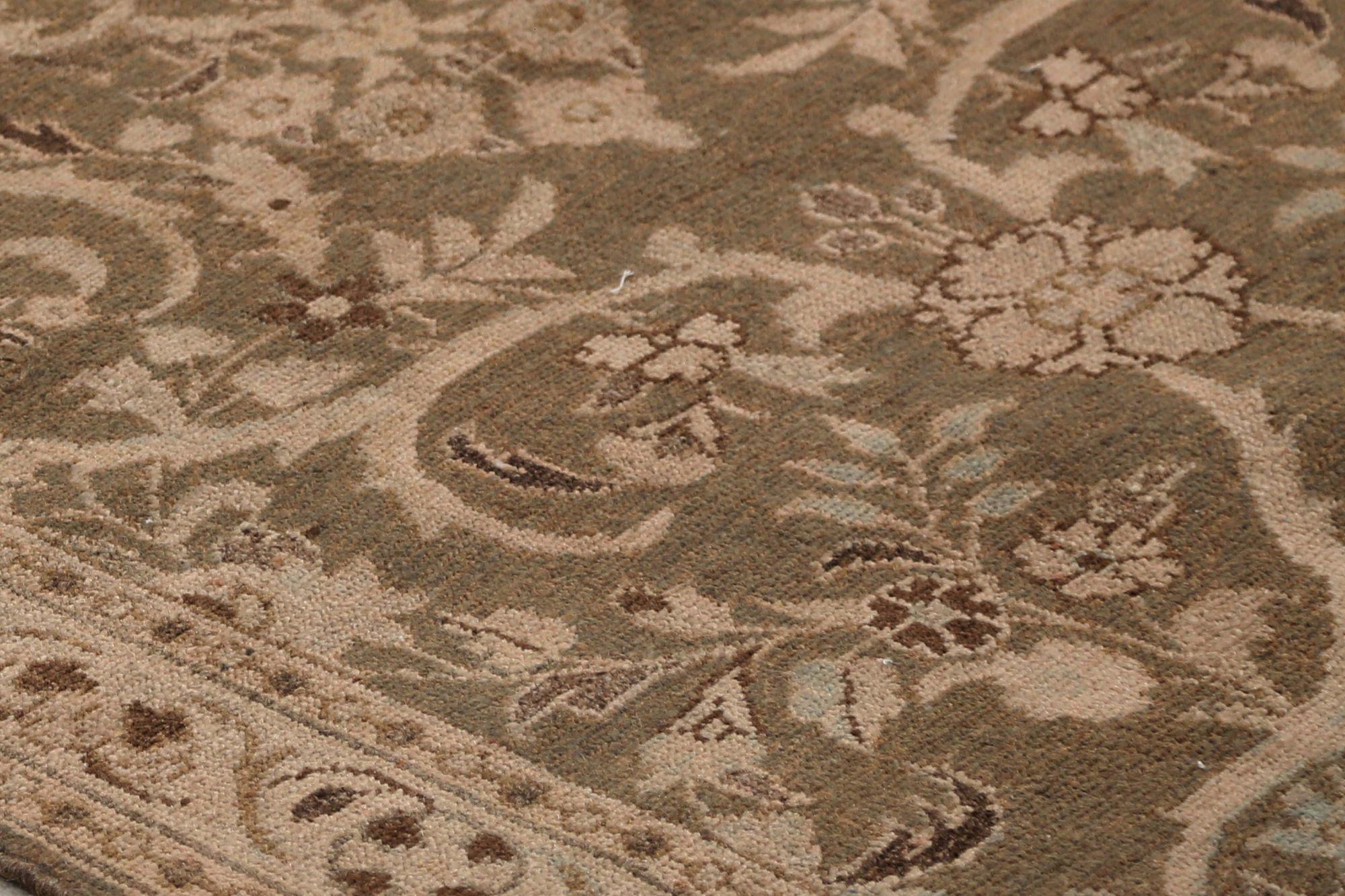 Persischer Malayer Läufer Teppich - Wolle Braun Grau Elfenbein Design - 97753 im Zustand „Hervorragend“ im Angebot in Dallas, TX