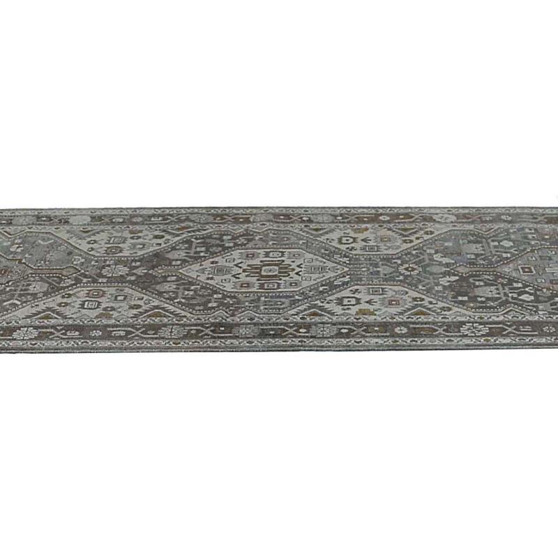 Persischer Malayer Läufer Teppich - Wolle Braun Grau Elfenbein Design - 97904 im Zustand „Hervorragend“ im Angebot in Dallas, TX