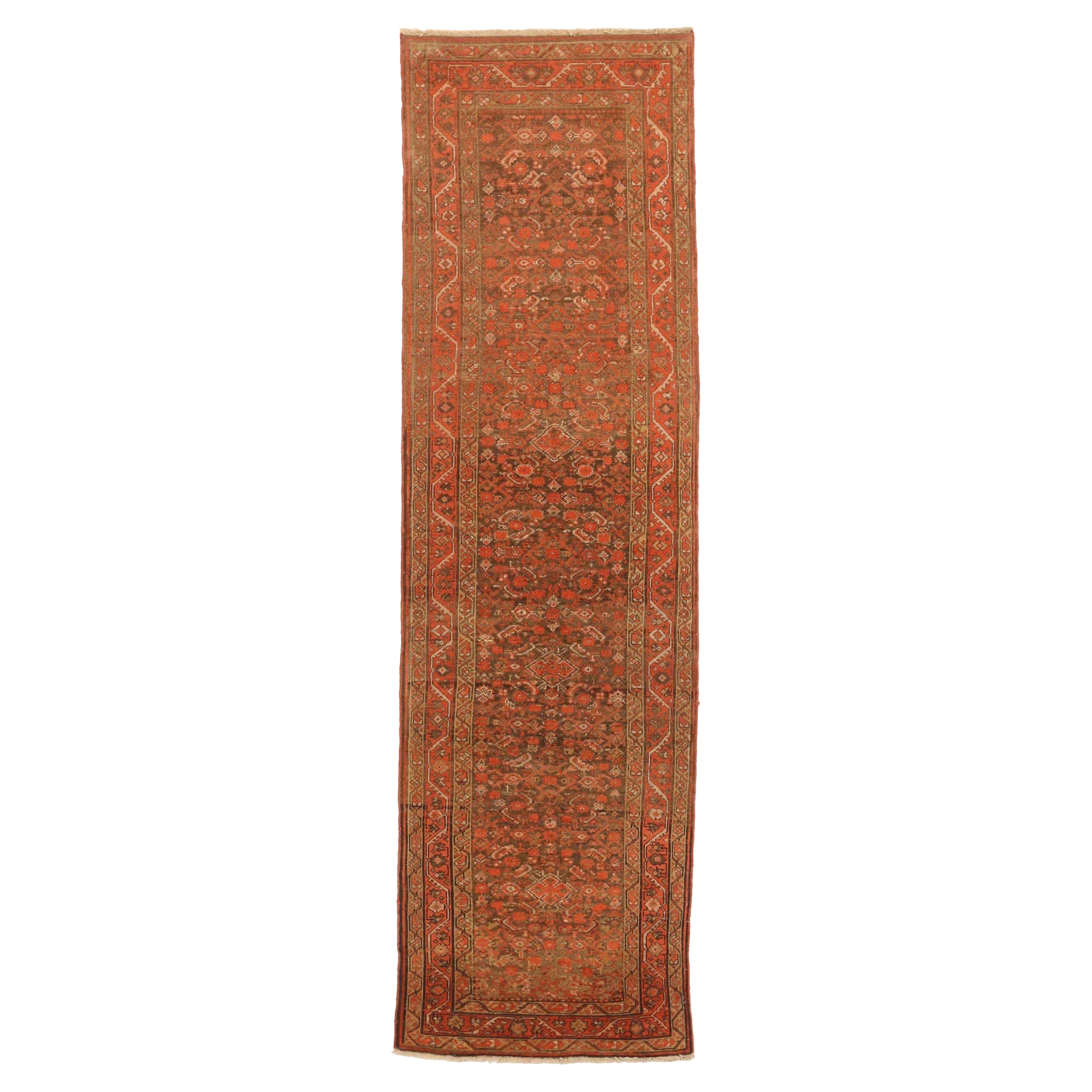 Persian Malayer Runner Rug - Wool Brown Green Red 73566