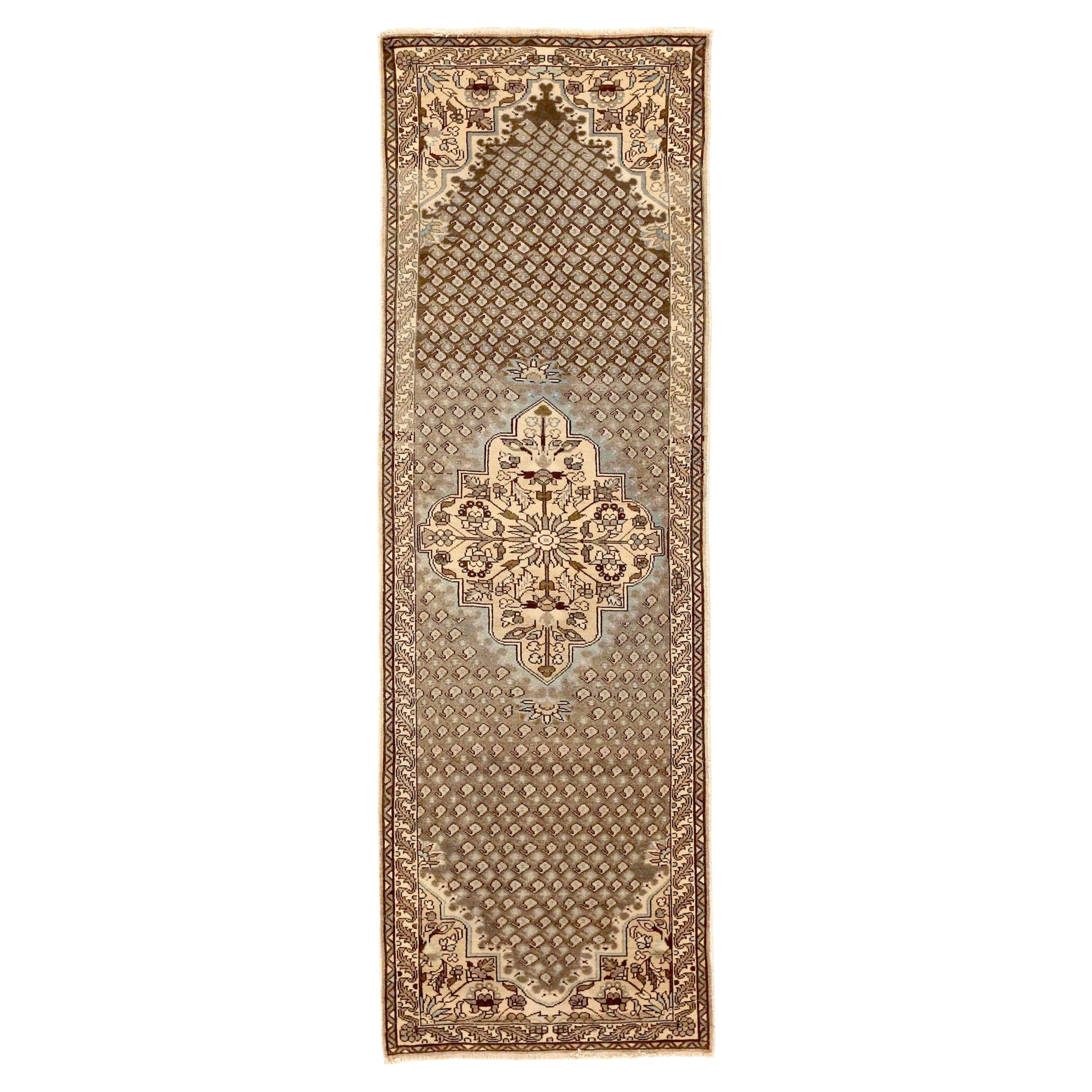 Persischer Malayer Läufer Teppich - Wolle Brown Elfenbein 73512