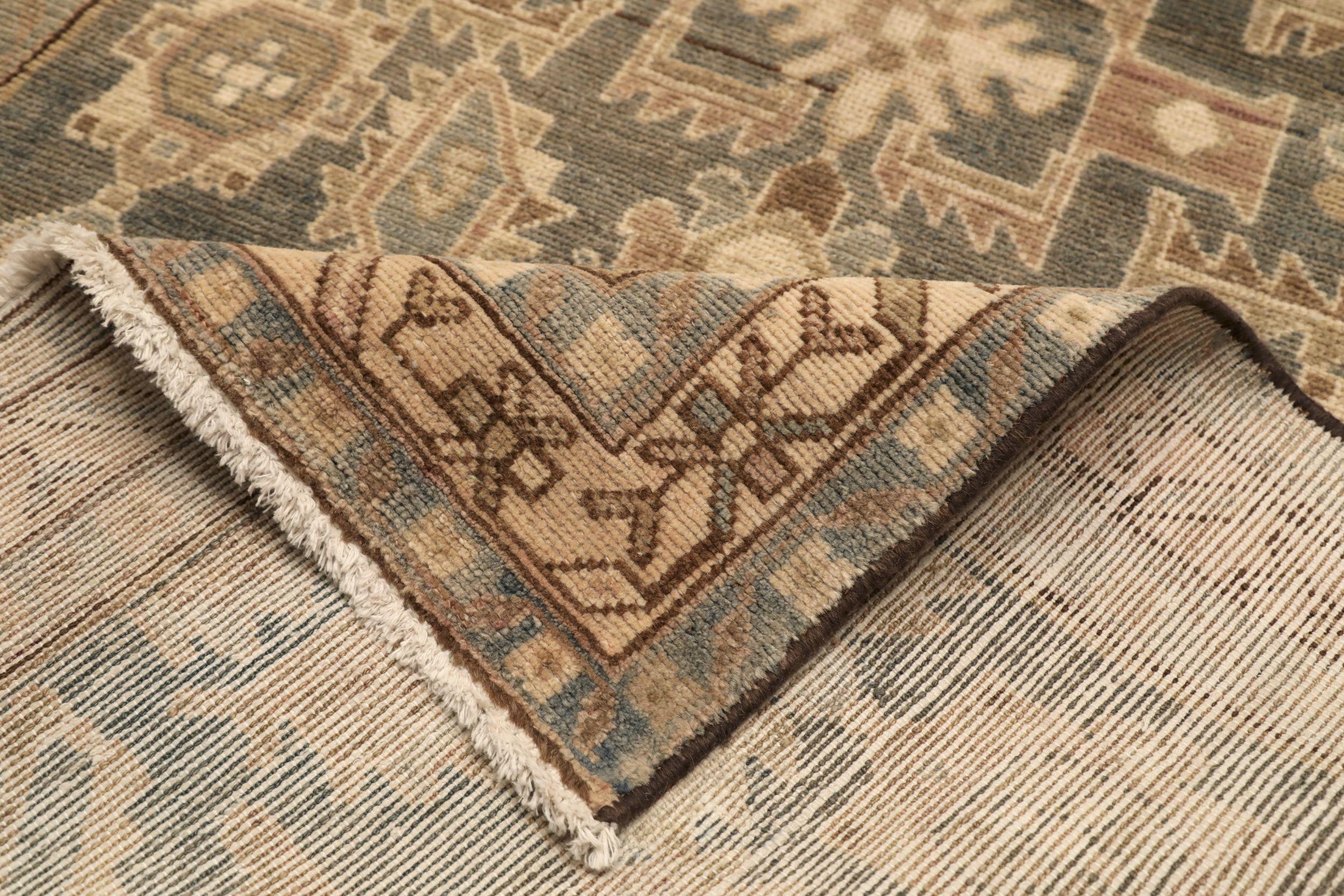 Persischer Malayer Läufer Teppich - Wolle Braun Elfenbein Design - 94565 (Handgeknüpft) im Angebot