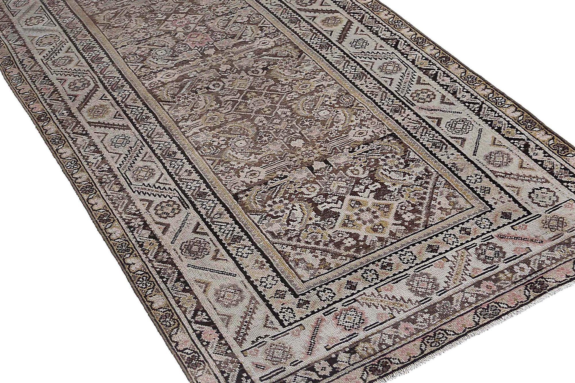 Persischer Malayer Läufer Teppich - Wolle Braun Elfenbein Design - 97128 im Zustand „Hervorragend“ im Angebot in Dallas, TX