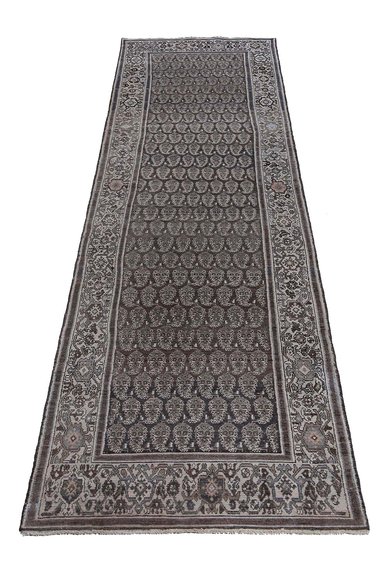 Persischer Malayer Läufer Teppich - Wolle Braun Elfenbein Design - 97454 (20. Jahrhundert) im Angebot