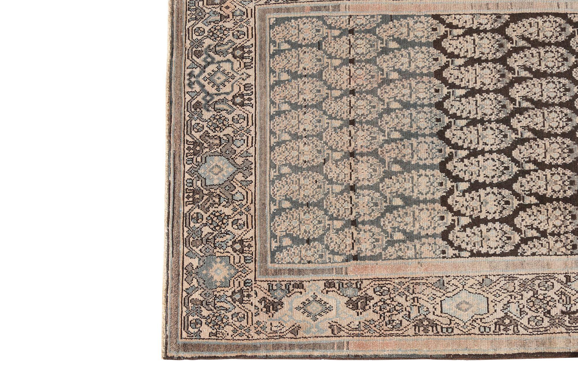 Persischer Malayer Läufer Teppich - Wolle Braun Elfenbein Design - 97679 im Zustand „Hervorragend“ im Angebot in Dallas, TX