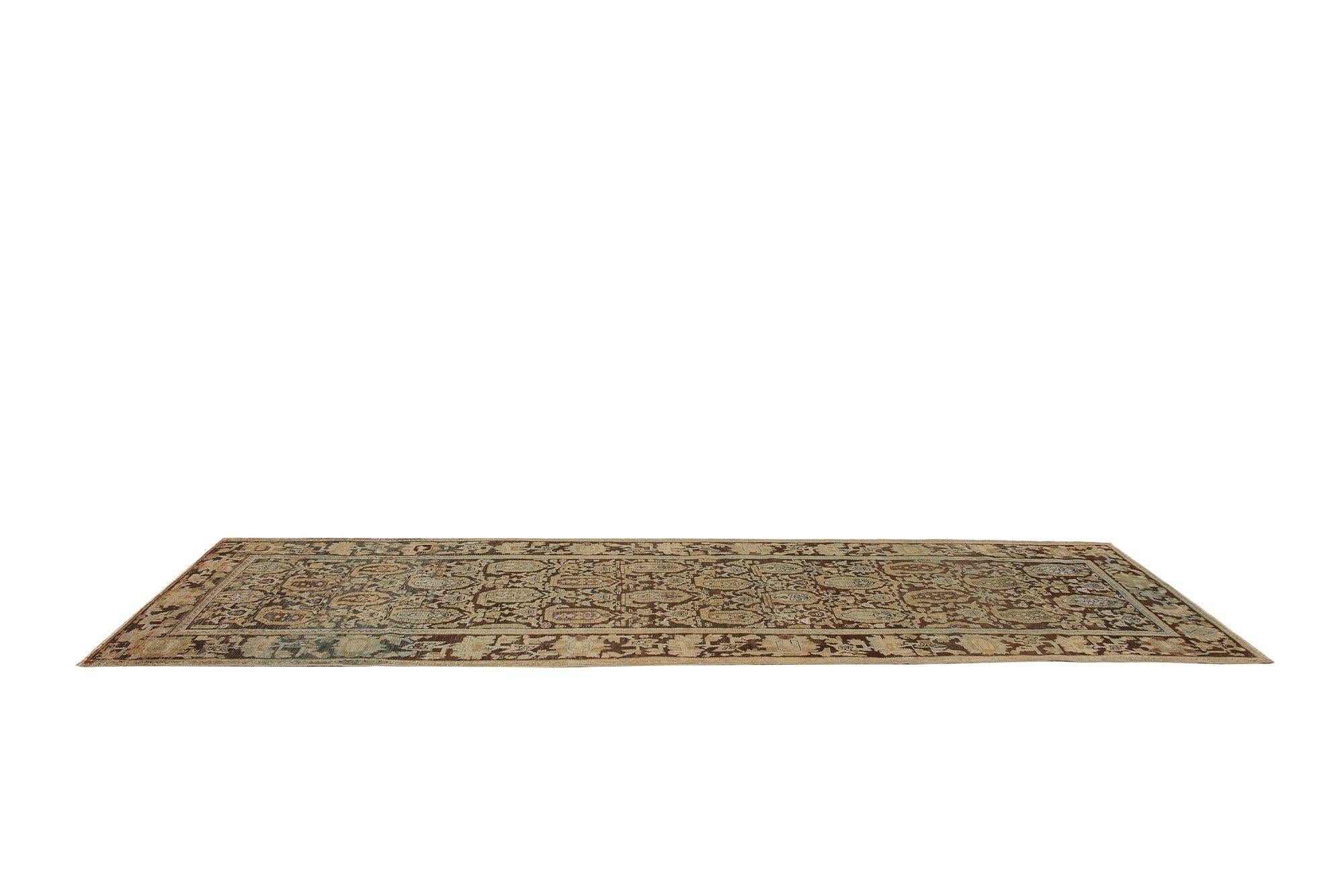 Persischer Malayer Läufer Teppich - Wolle Braun Elfenbein Design - 97719 (20. Jahrhundert) im Angebot