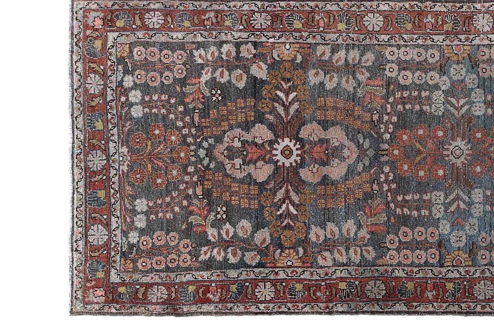 Persischer Malayer Läufer - Wolle Braun Elfenbein Hellblau Rot - 97895 (Irakisch) im Angebot