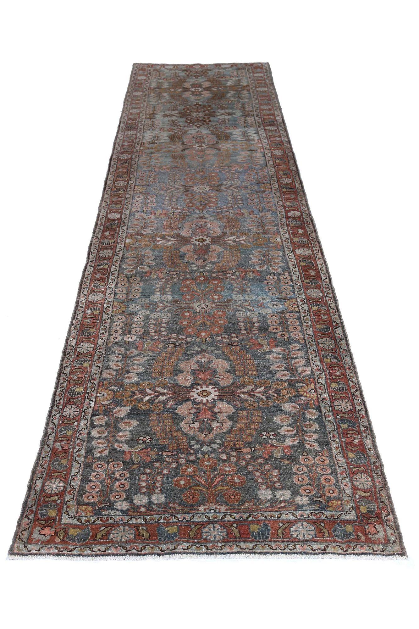 Persischer Malayer Läufer - Wolle Braun Elfenbein Hellblau Rot - 97895 im Zustand „Hervorragend“ im Angebot in Dallas, TX