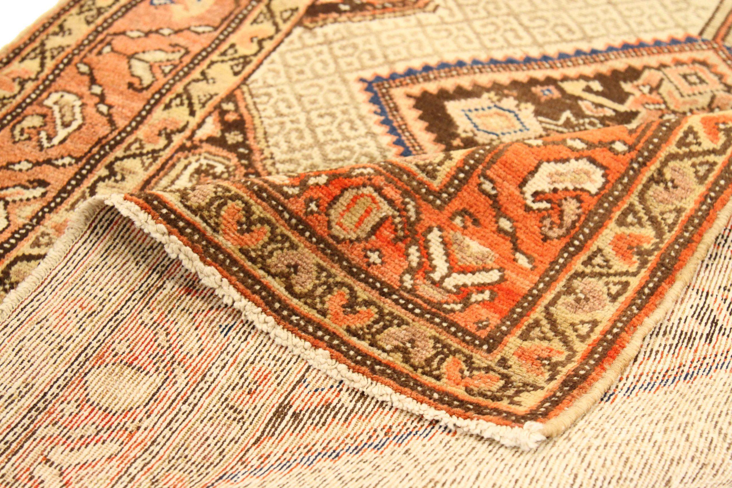 Persischer Malayer Läufer Teppich - Wolle Braun Elfenbein Rot Design - 75739 (Irakisch) im Angebot
