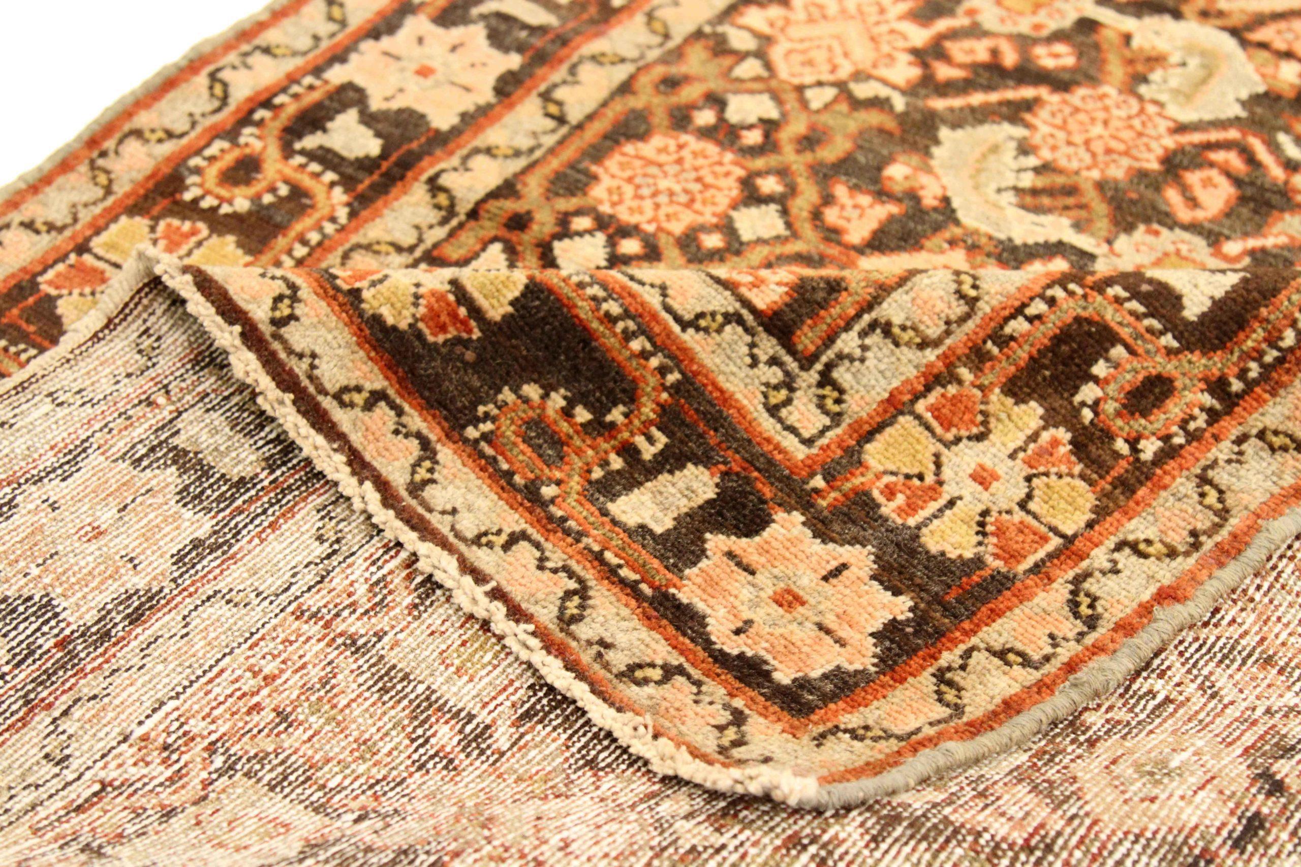 Persischer Malayer Läufer Teppich - Wolle Braun Elfenbein Rot Design - 75829 (Irakisch) im Angebot