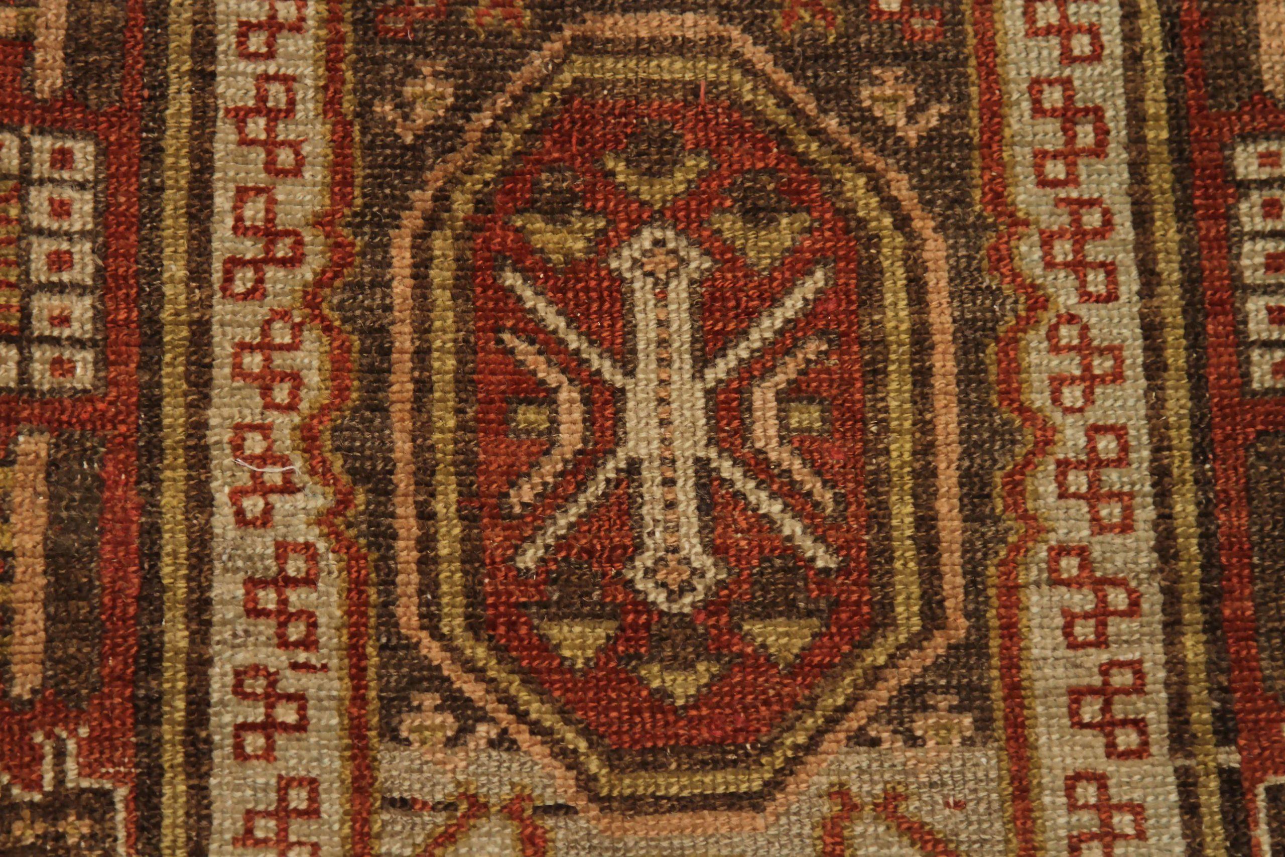 Persischer Malayer Läufer Teppich - Wolle Braun Elfenbein Rot Design - 88771 im Zustand „Hervorragend“ im Angebot in Dallas, TX
