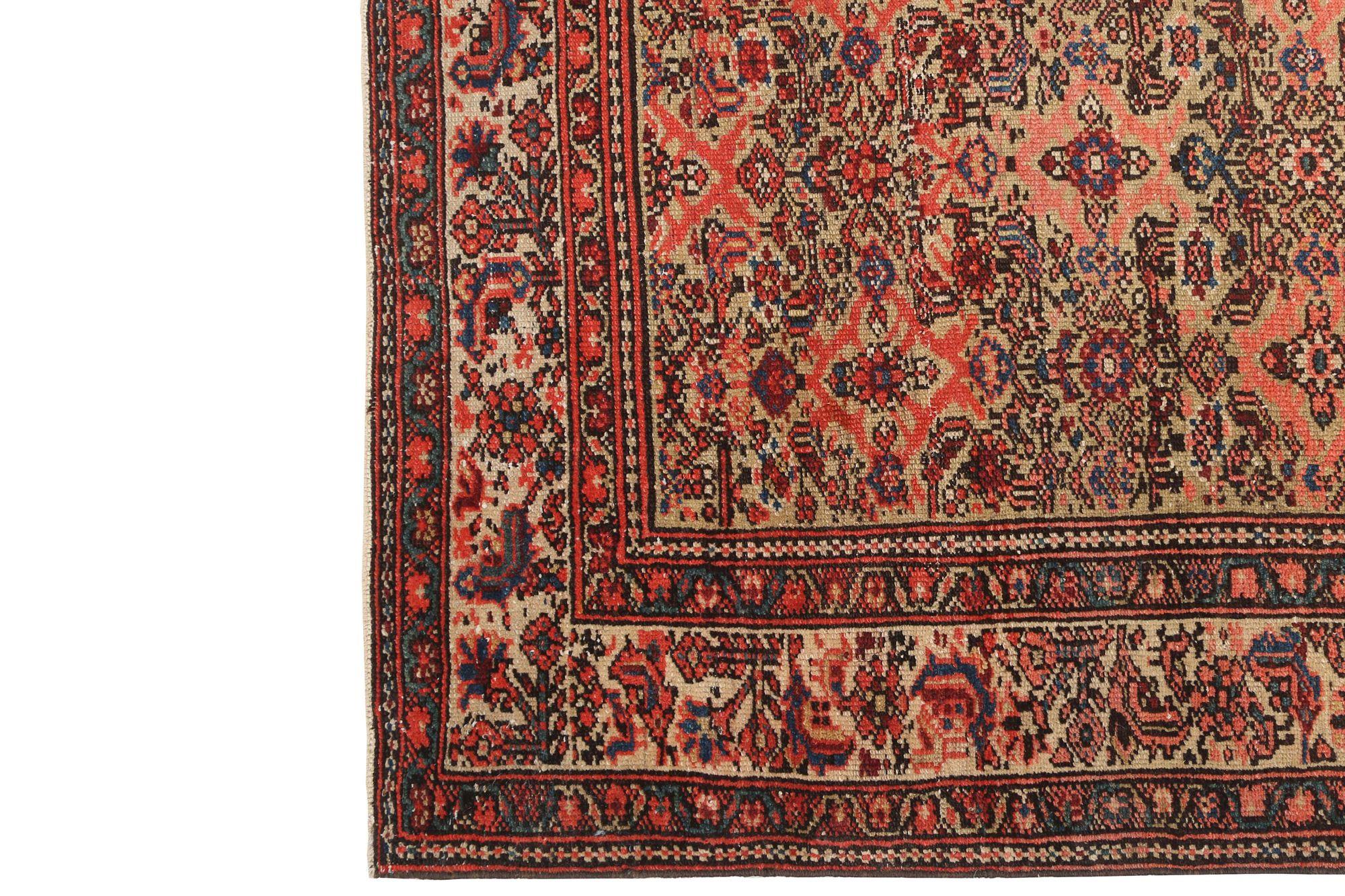 Entdecken Sie die Eleganz des persischen Malayers mit dem Läufer um 1910. Dieses exklusive Design aus Wolle und Braun-Elfenbein-Rot ist perfekt, um Ihren Raum zu verschönern.