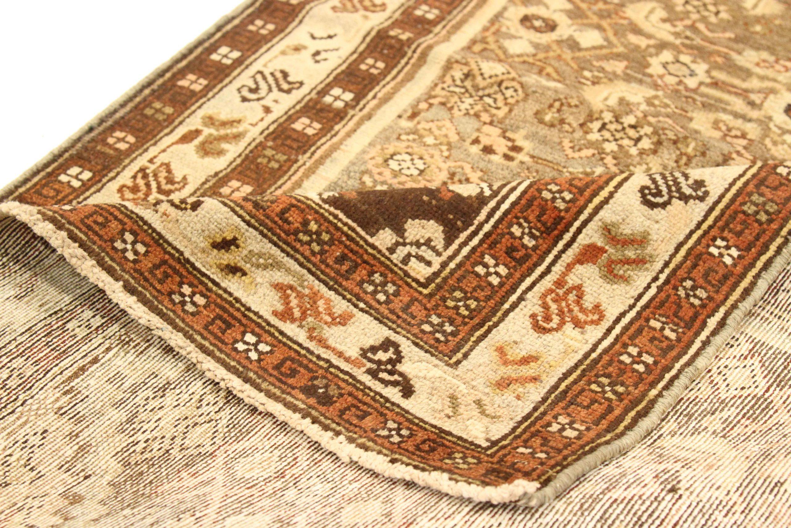 Persischer Malayer Läufer Teppich - Wolle Braun Elfenbein Taupe Design - 75764 (Irakisch) im Angebot