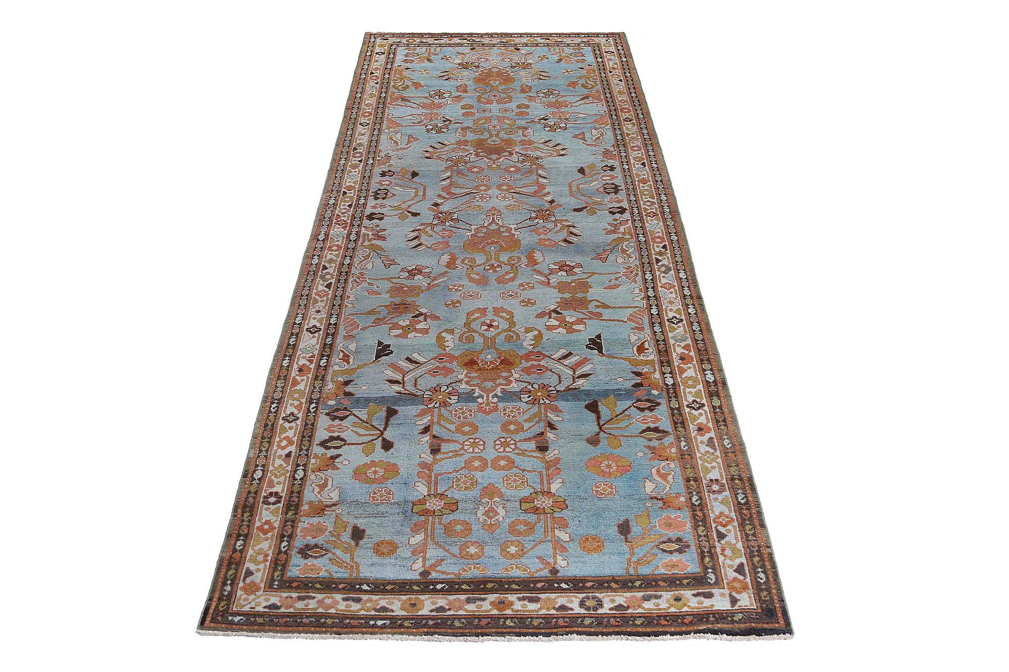 Persischer Malayer Läufer Teppich - Wolle Braun Hellblau Design - 97919 im Zustand „Hervorragend“ im Angebot in Dallas, TX