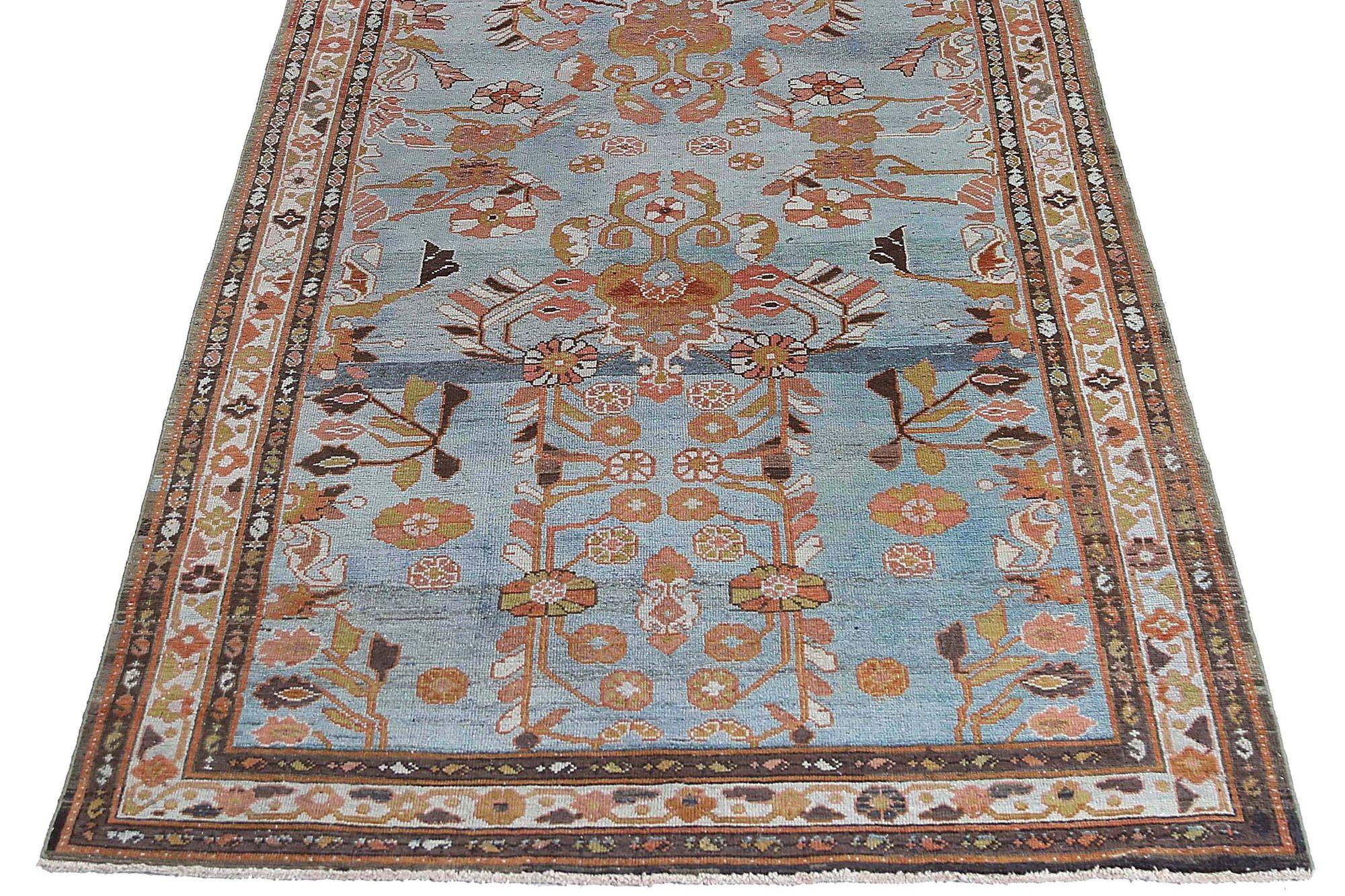 Persischer Malayer Läufer Teppich - Wolle Braun Hellblau Design - 97919 (20. Jahrhundert) im Angebot