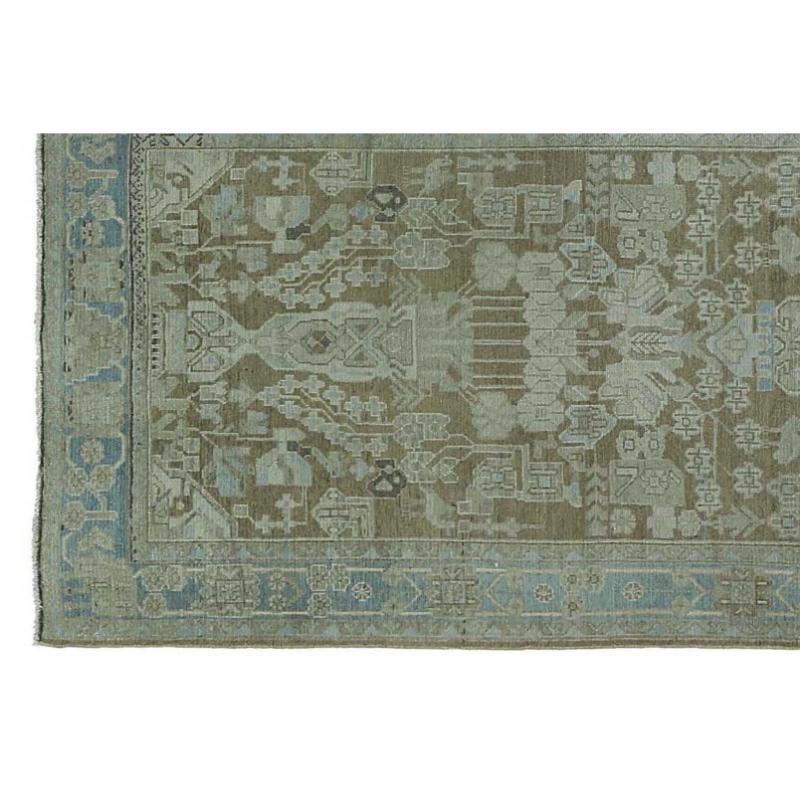 Persischer Malayer Läufer Teppich - Wolle Braun Hellblau Taupe - 97557 (Irakisch) im Angebot