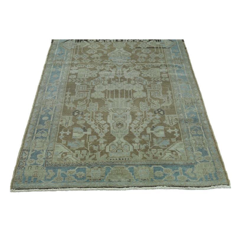 Persischer Malayer Läufer Teppich - Wolle Braun Hellblau Taupe - 97557 im Zustand „Hervorragend“ im Angebot in Dallas, TX