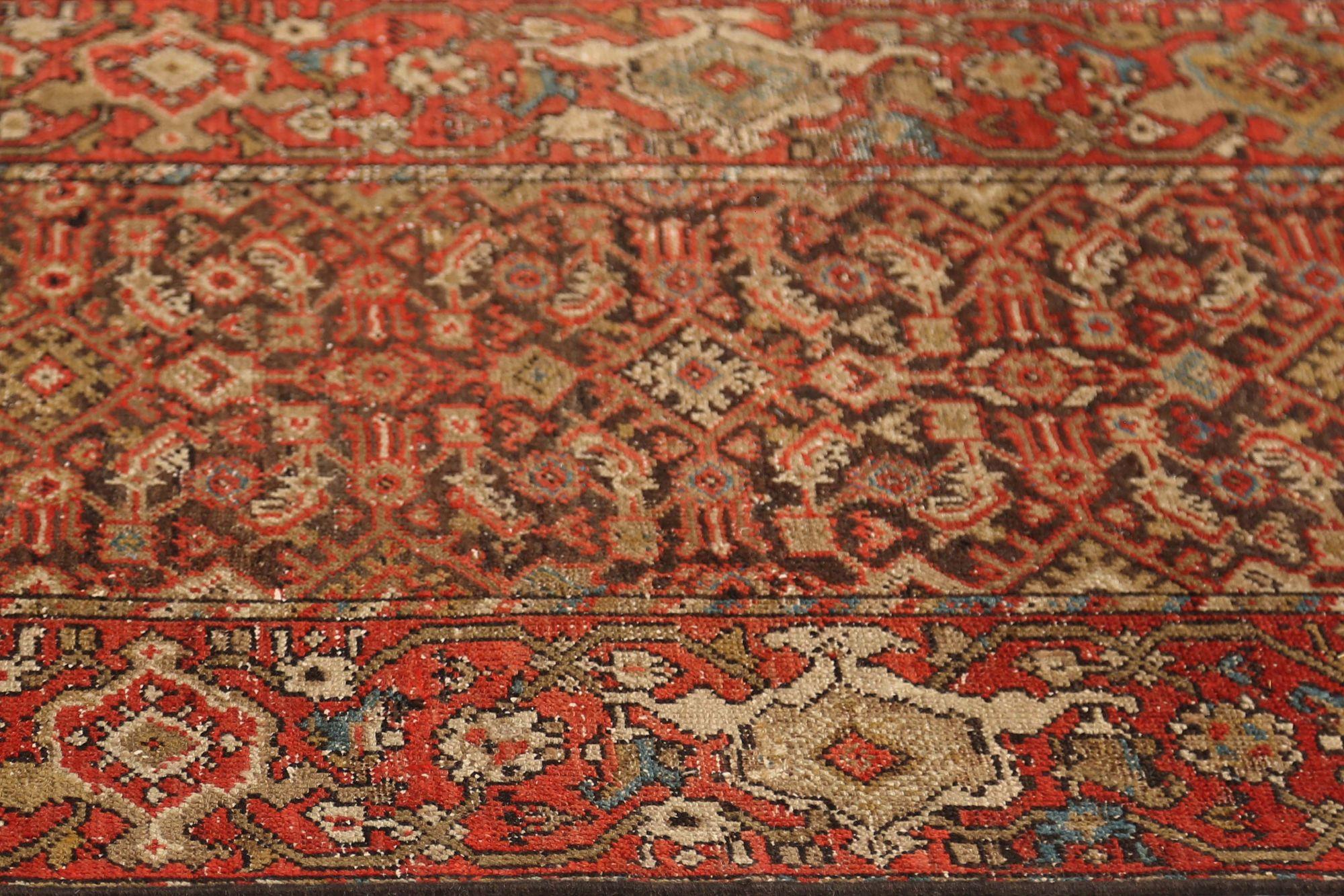 Persischer Malayer Läufer Teppich - Wolle Braun Rot Design - 97134 (Irakisch) im Angebot