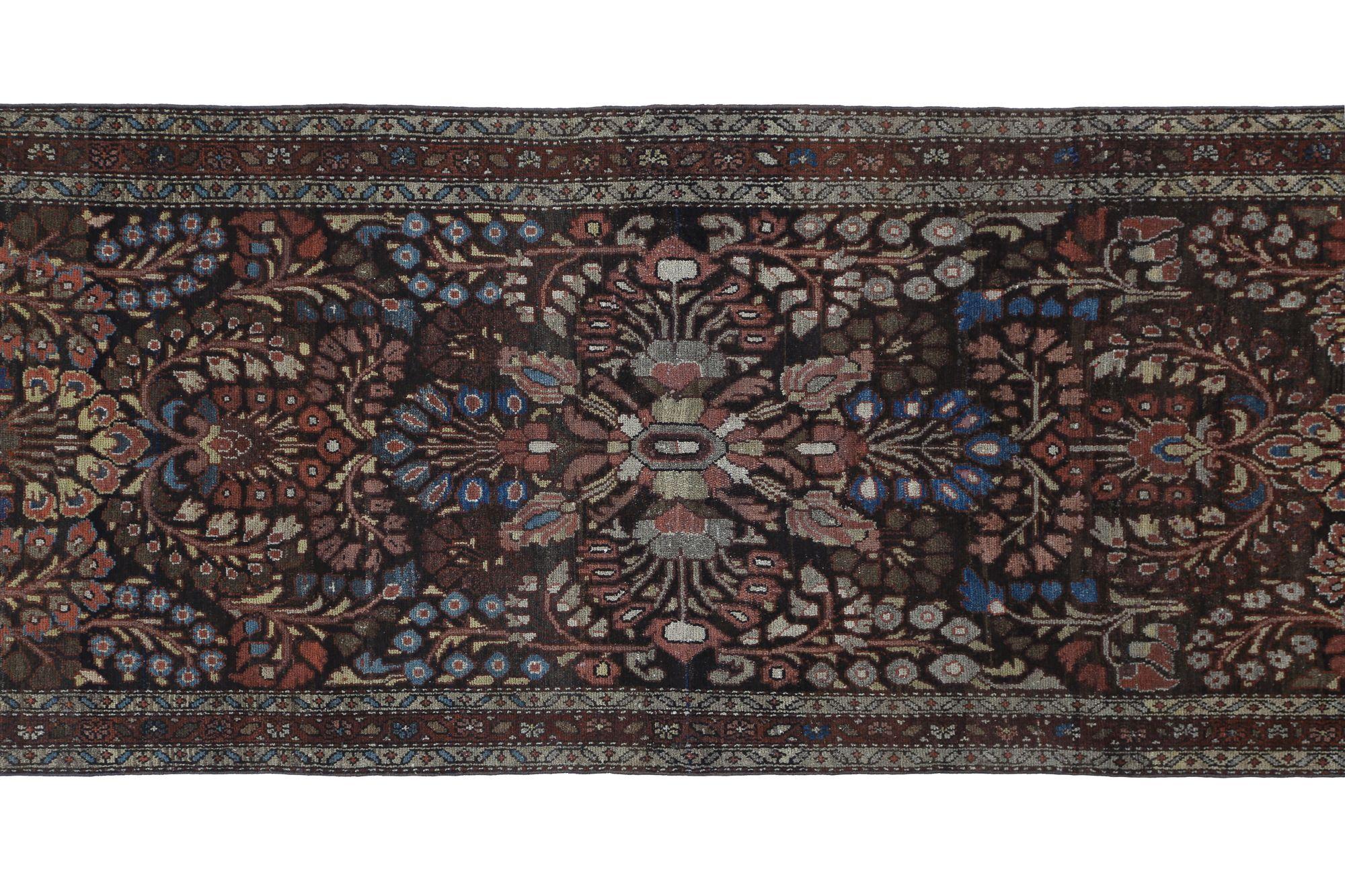 Persischer Malayer Läufer Teppich - Wolle Braun Rot Design - 97457 (Irakisch) im Angebot