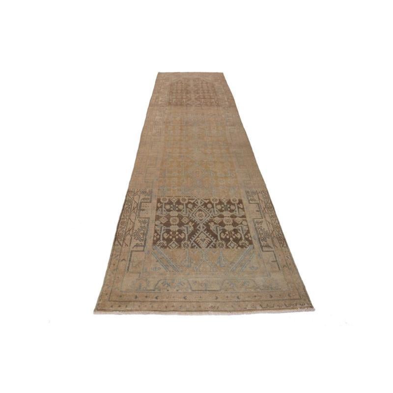 Persischer Malayer Läufer Teppich - Wolle Braun Taupe Gelb Design - 97536 (Stammeskunst) im Angebot