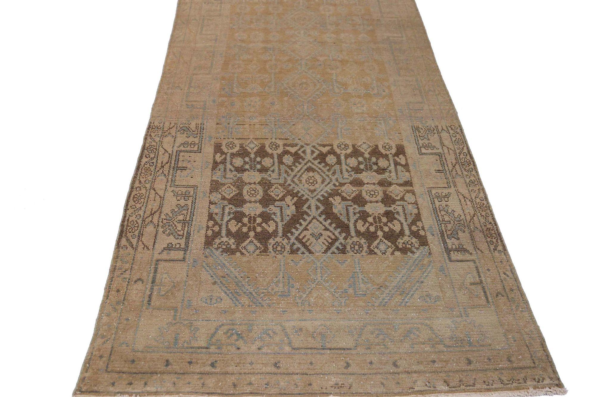 Persischer Malayer Läufer Teppich - Wolle Braun Taupe Gelb Design - 97536 (Handgeknüpft) im Angebot