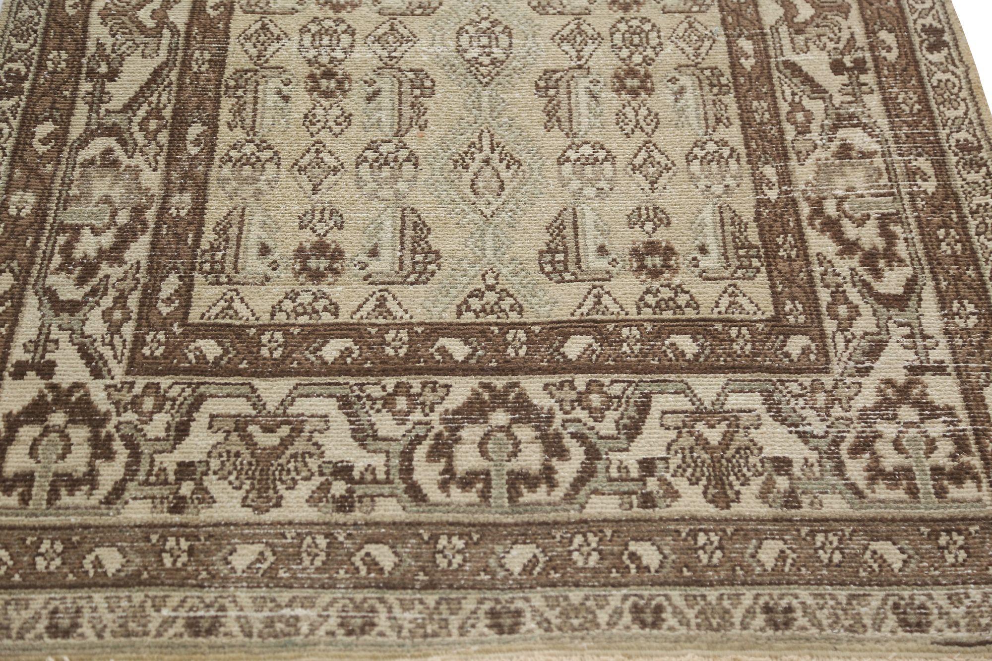 Persischer Malayer-Läufer aus Wolle – elfenbeinfarbenes Design – 97684 (Irakisch) im Angebot
