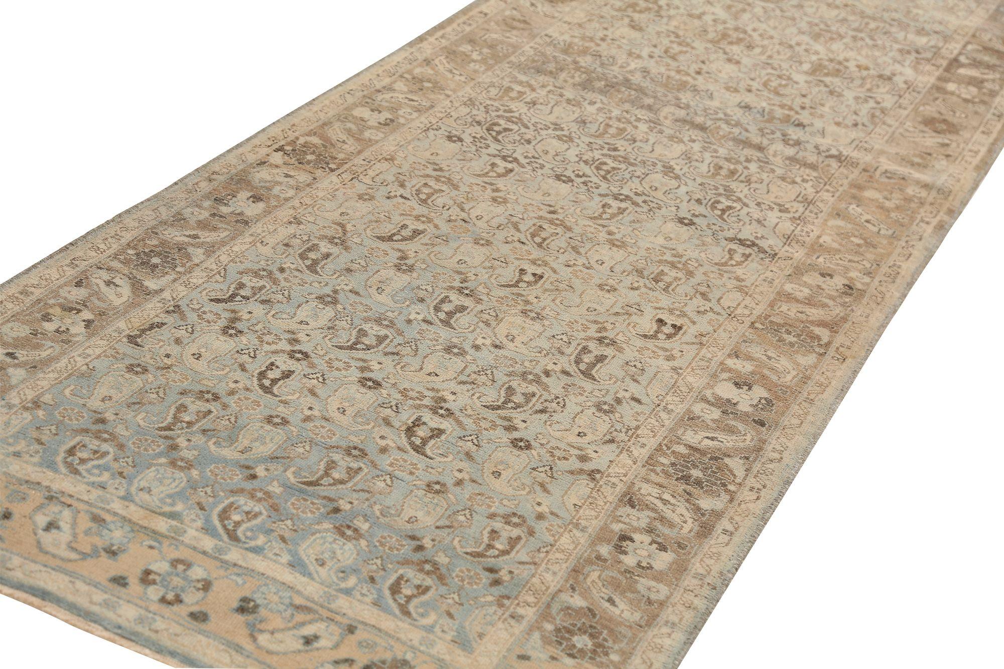 Persischer Malayer-Läufer aus Wolle - Elfenbein, Hellblau, Design - 97686 (Irakisch) im Angebot