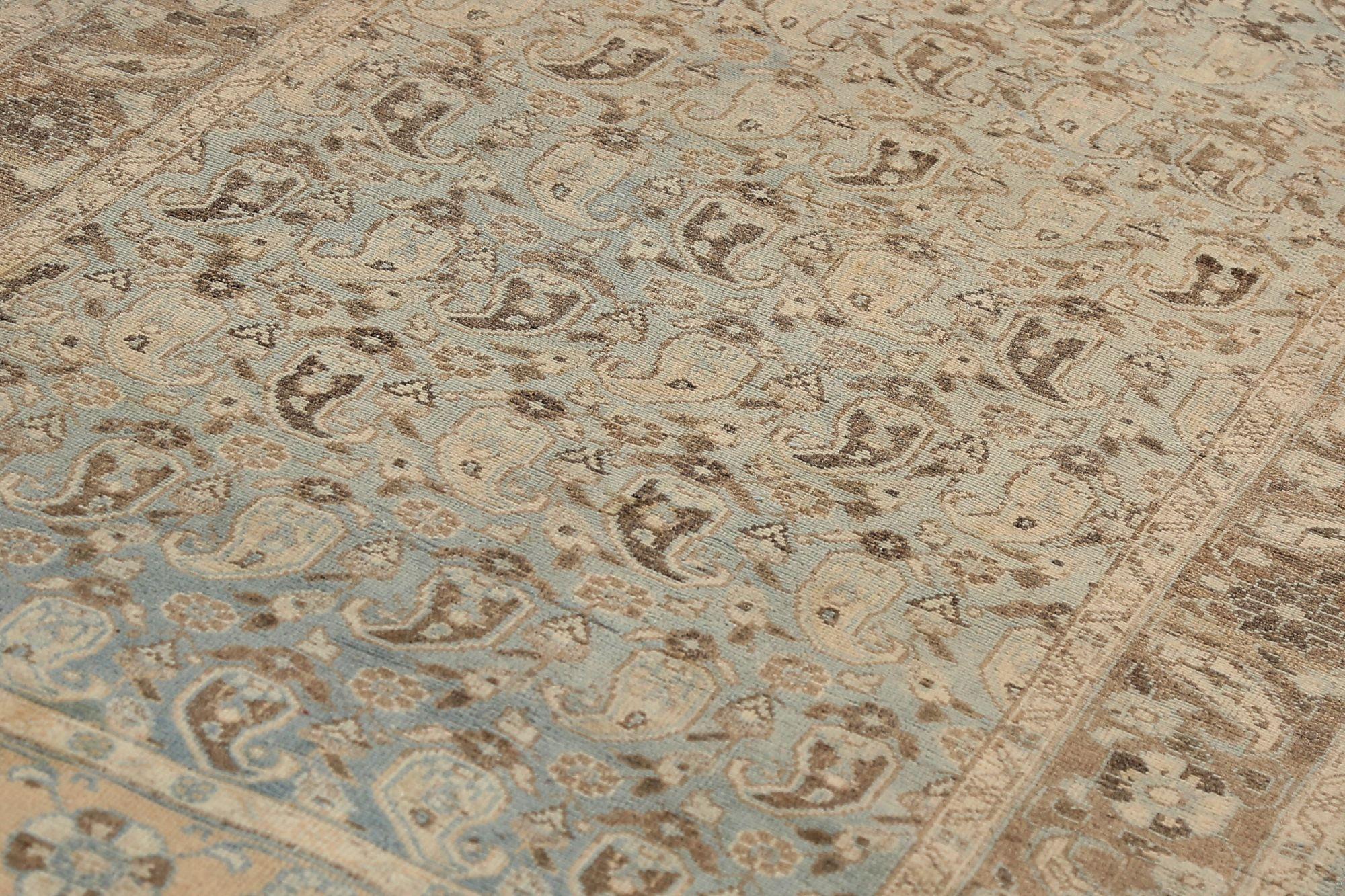 Persischer Malayer-Läufer aus Wolle - Elfenbein, Hellblau, Design - 97686 im Zustand „Hervorragend“ im Angebot in Dallas, TX