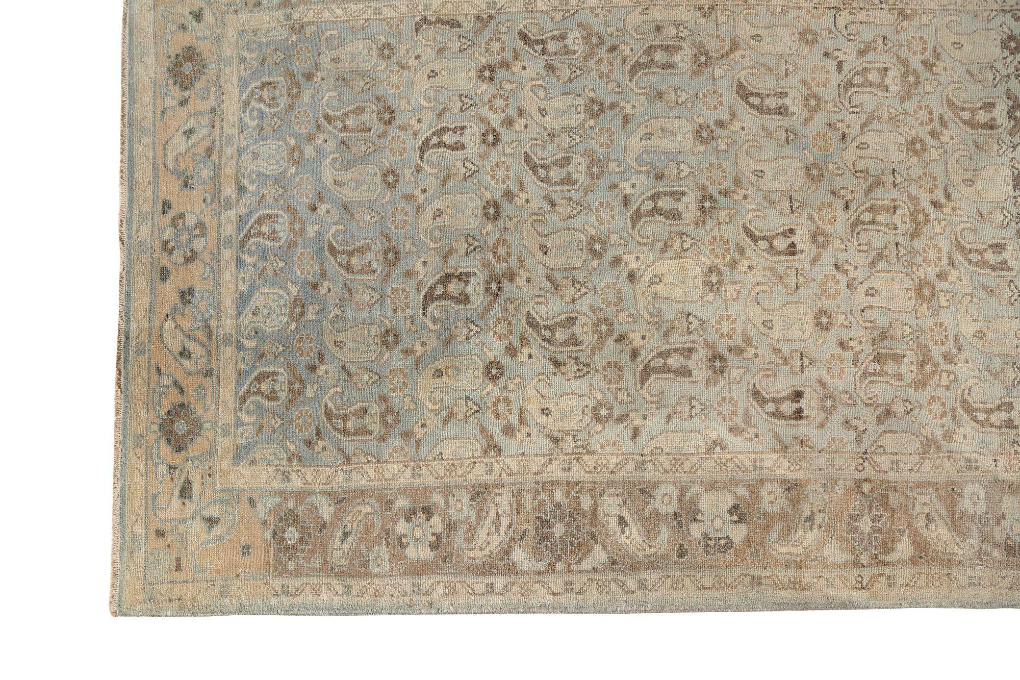 Persischer Malayer-Läufer aus Wolle - Elfenbein, Hellblau, Design - 97686 (20. Jahrhundert) im Angebot