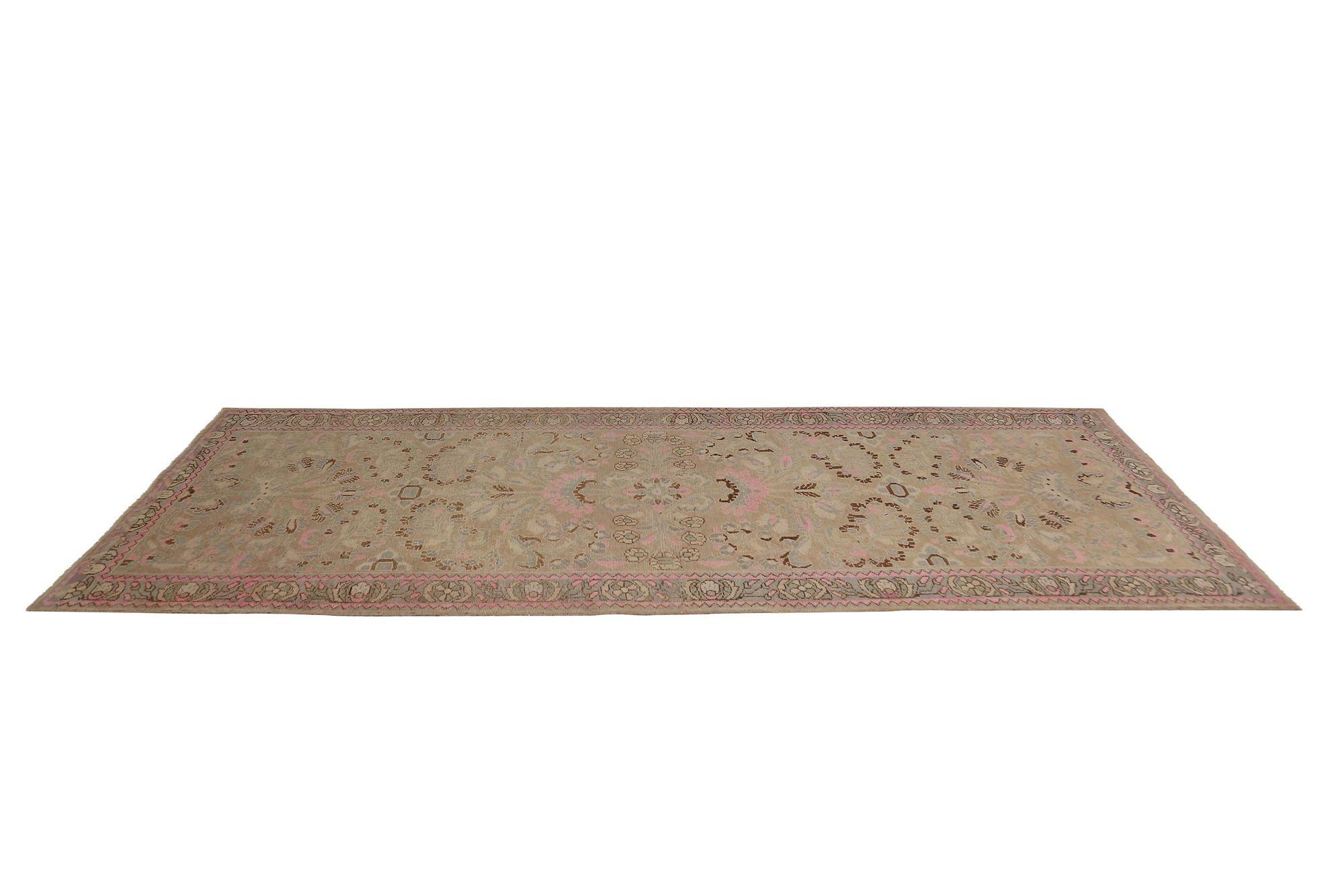 Persischer Malayer-Läufer aus Wolle in Elfenbein, Hellblau und Rosa - 97735 im Zustand „Hervorragend“ im Angebot in Dallas, TX