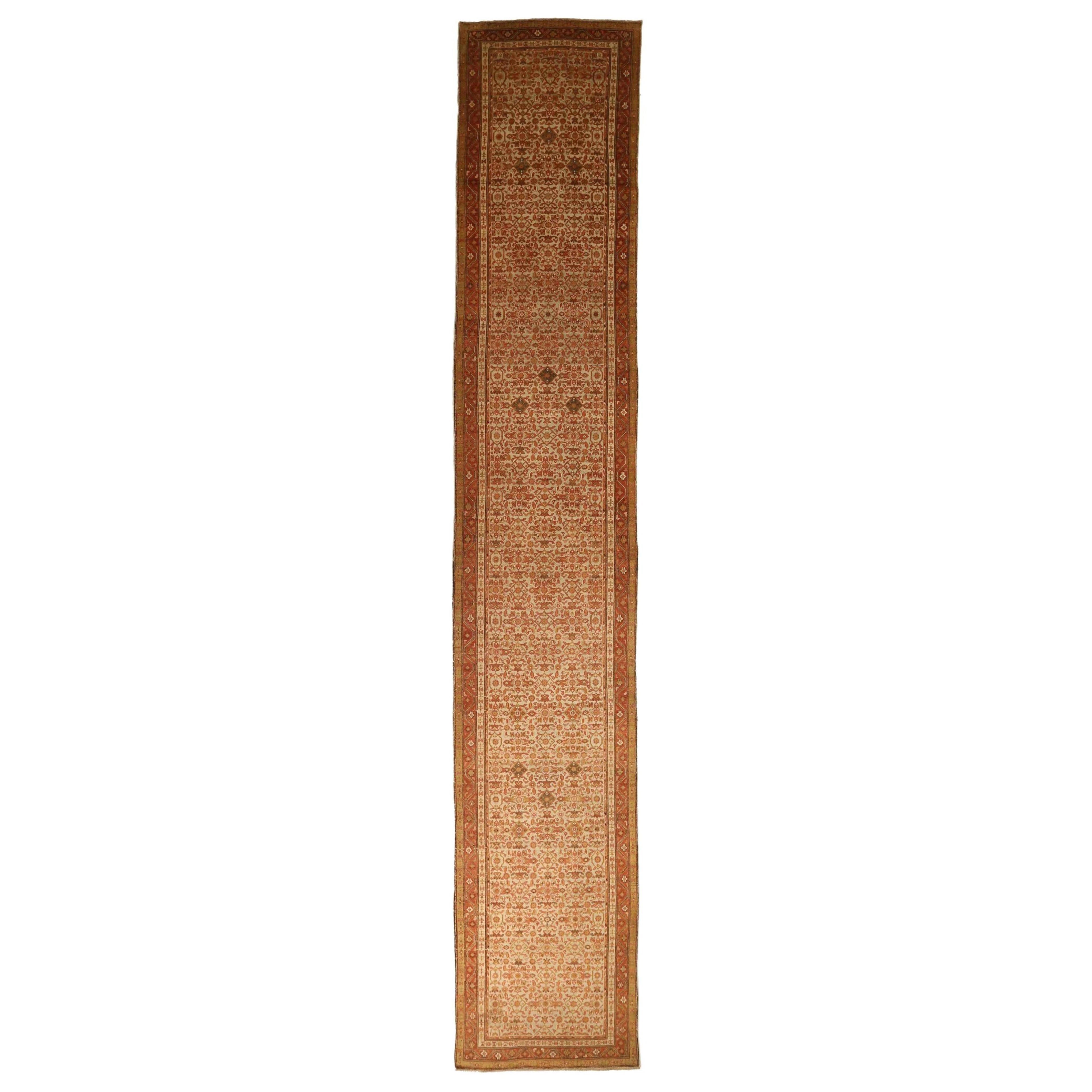 Persian Malayer Runner Rug - Wool Ivory Red Design - 75957
