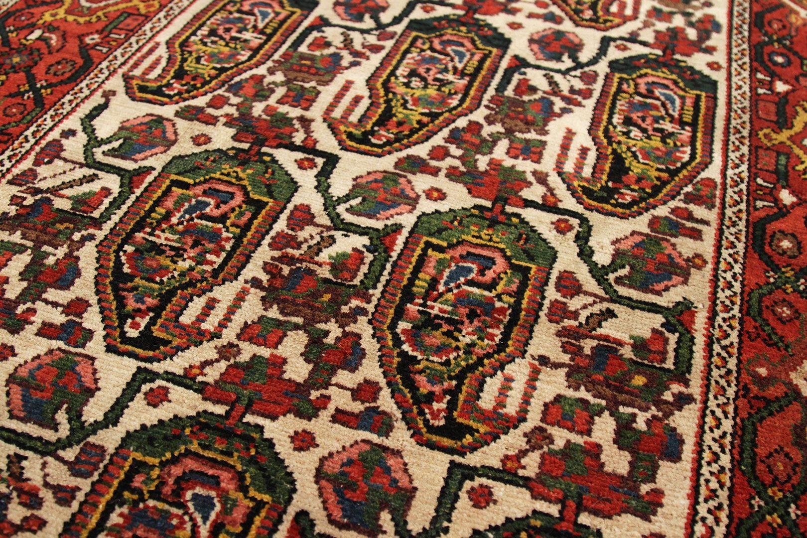 Persischer Malayer-Läufer aus Wolle - Elfenbeinrot-Design - 92621 (Irakisch) im Angebot