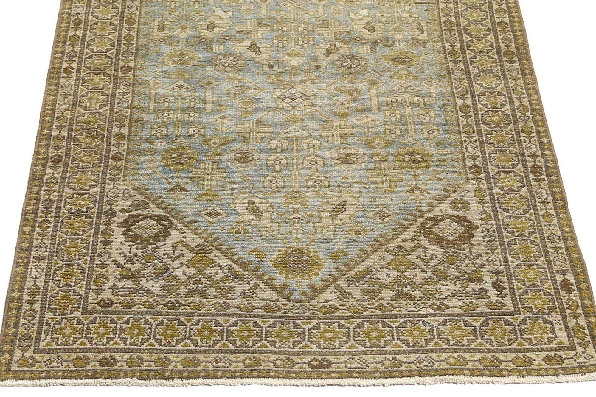 Persischer Malayer-Läufer aus Wolle in Hellblau mit Design - 96685 im Zustand „Hervorragend“ im Angebot in Dallas, TX