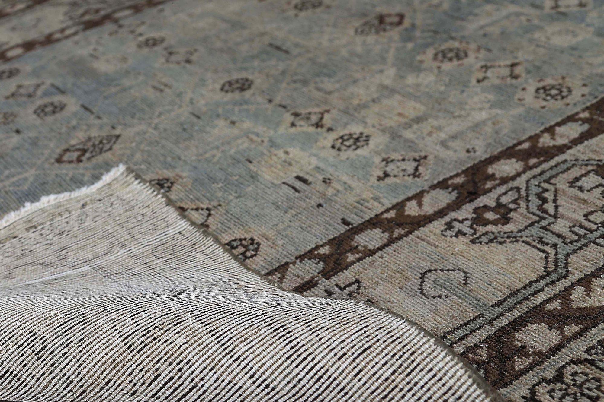 Persischer Malayer-Läufer aus Wolle in Hellblau mit Design - 96866 (Irakisch) im Angebot