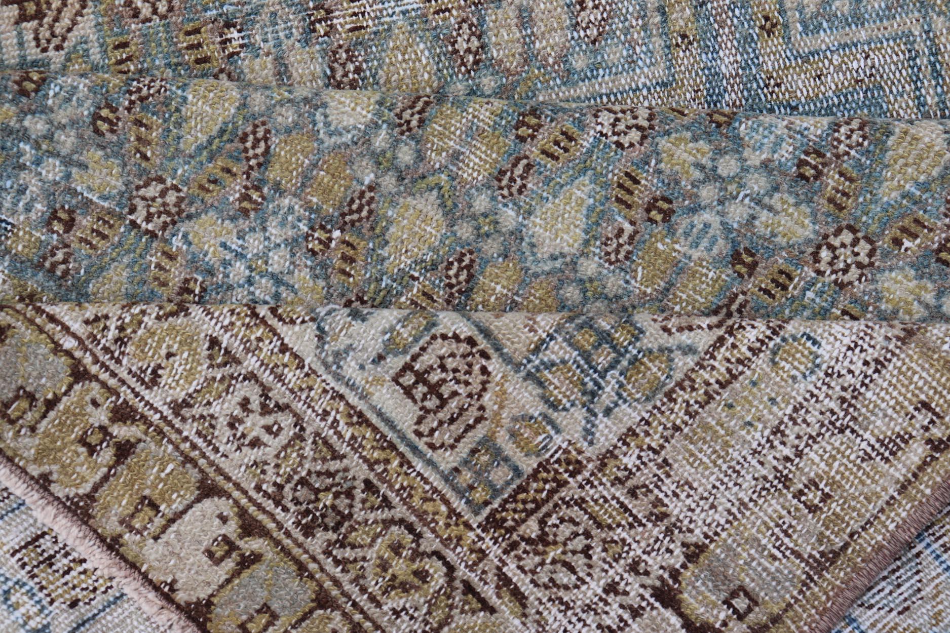 Persian Malayer Runner with Sub Geometric Medallions in Light Blue Field  For Sale 4