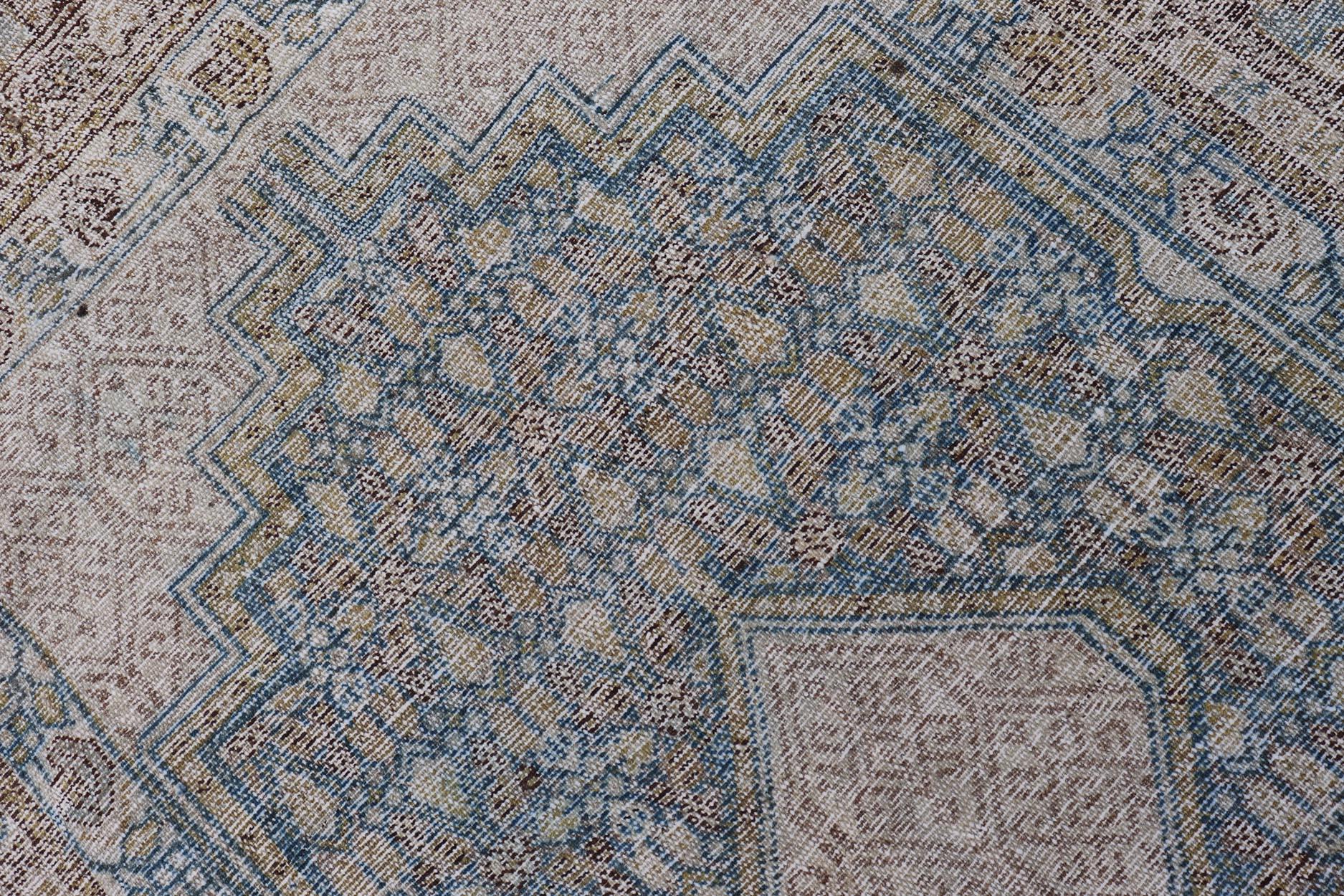 Persian Malayer Runner with Sub Geometric Medallions in Light Blue Field  For Sale 3