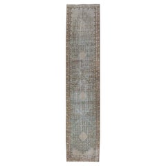 Persian Malayer Runner with Sub Geometric Medallions in Light Blue Field