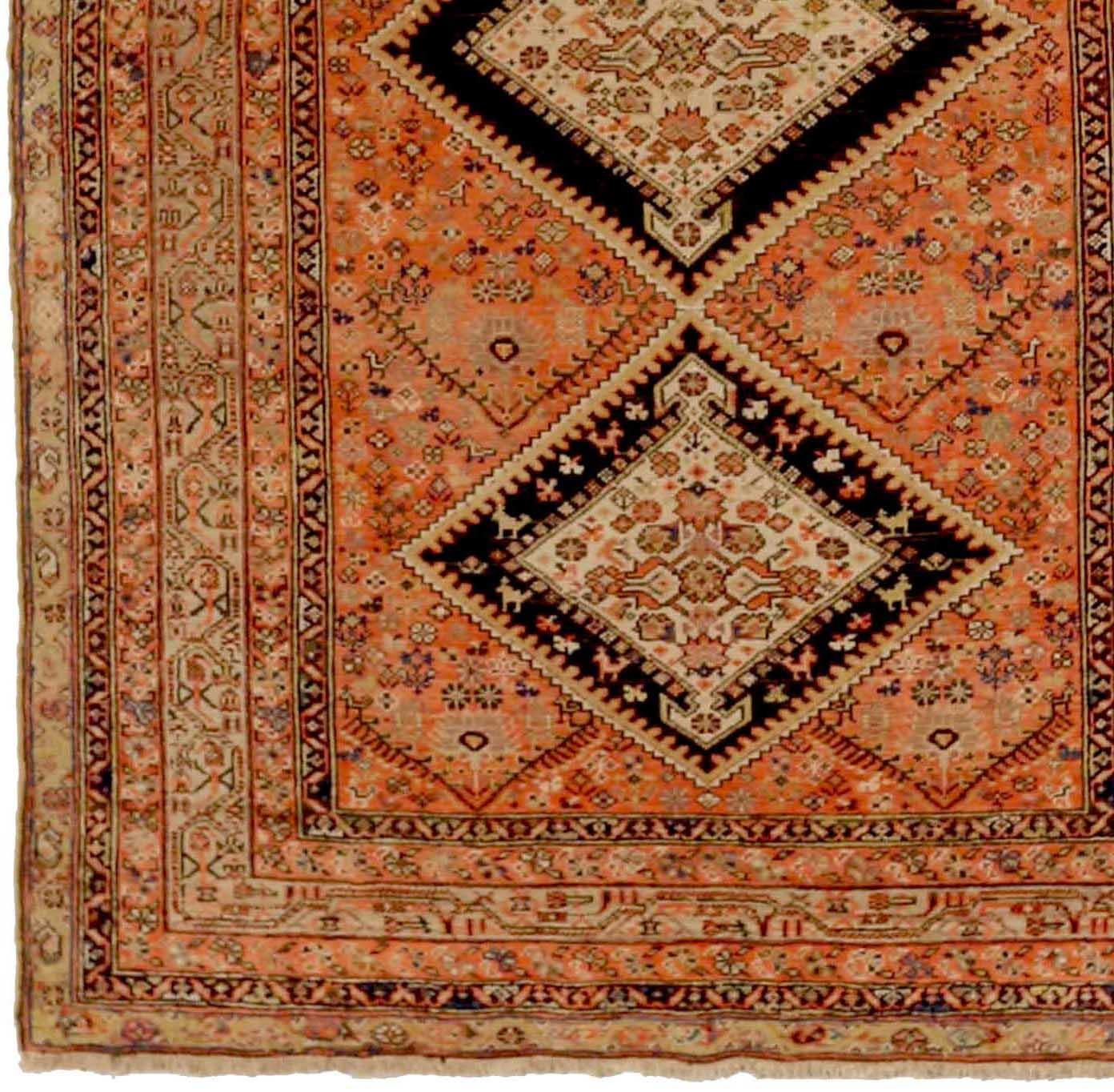 Persischer Malayer Kleiner Teppich aus Wolle in Schwarz, Elfenbein und Rot 72448 (Asiatisch) im Angebot