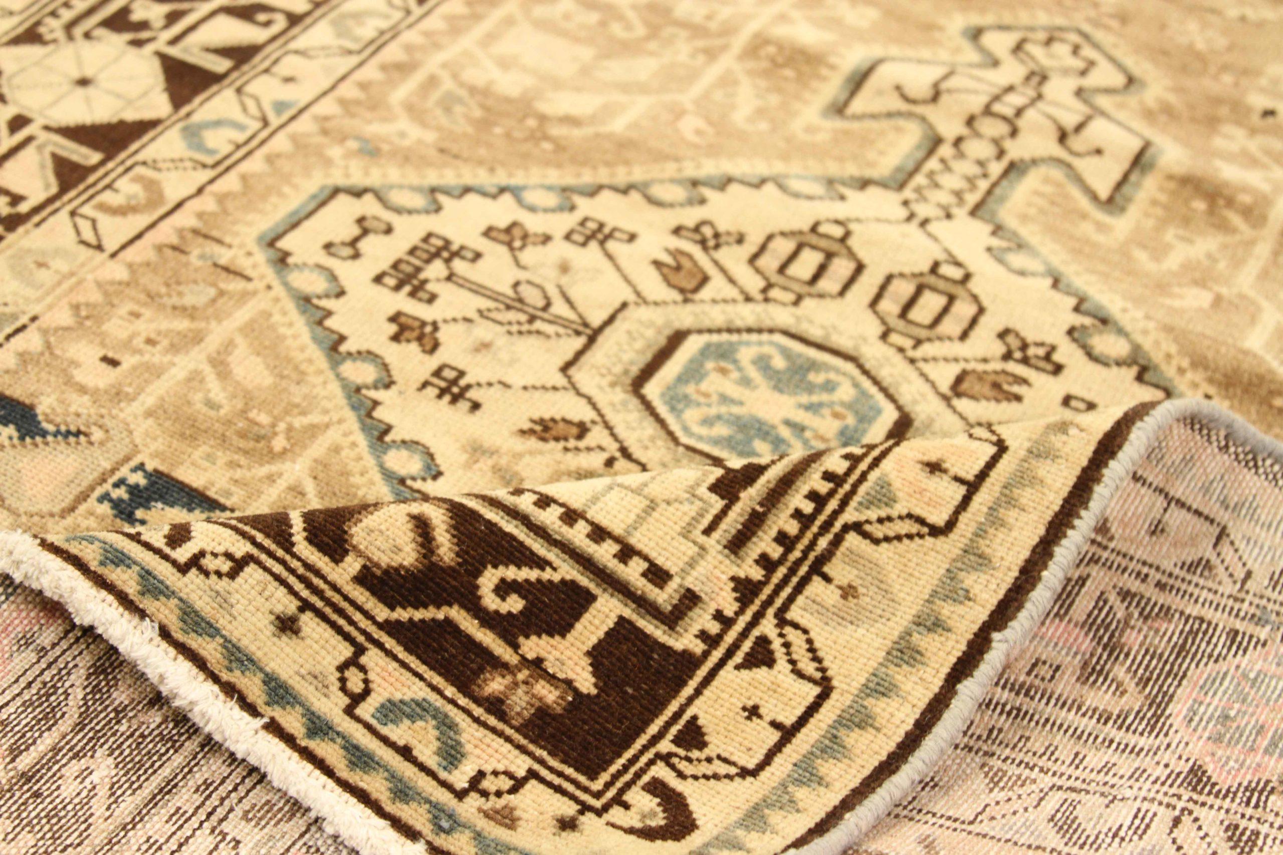 Asian Persian Malayer Small Rug - Wool Blue Brown Ivory 74023 For Sale