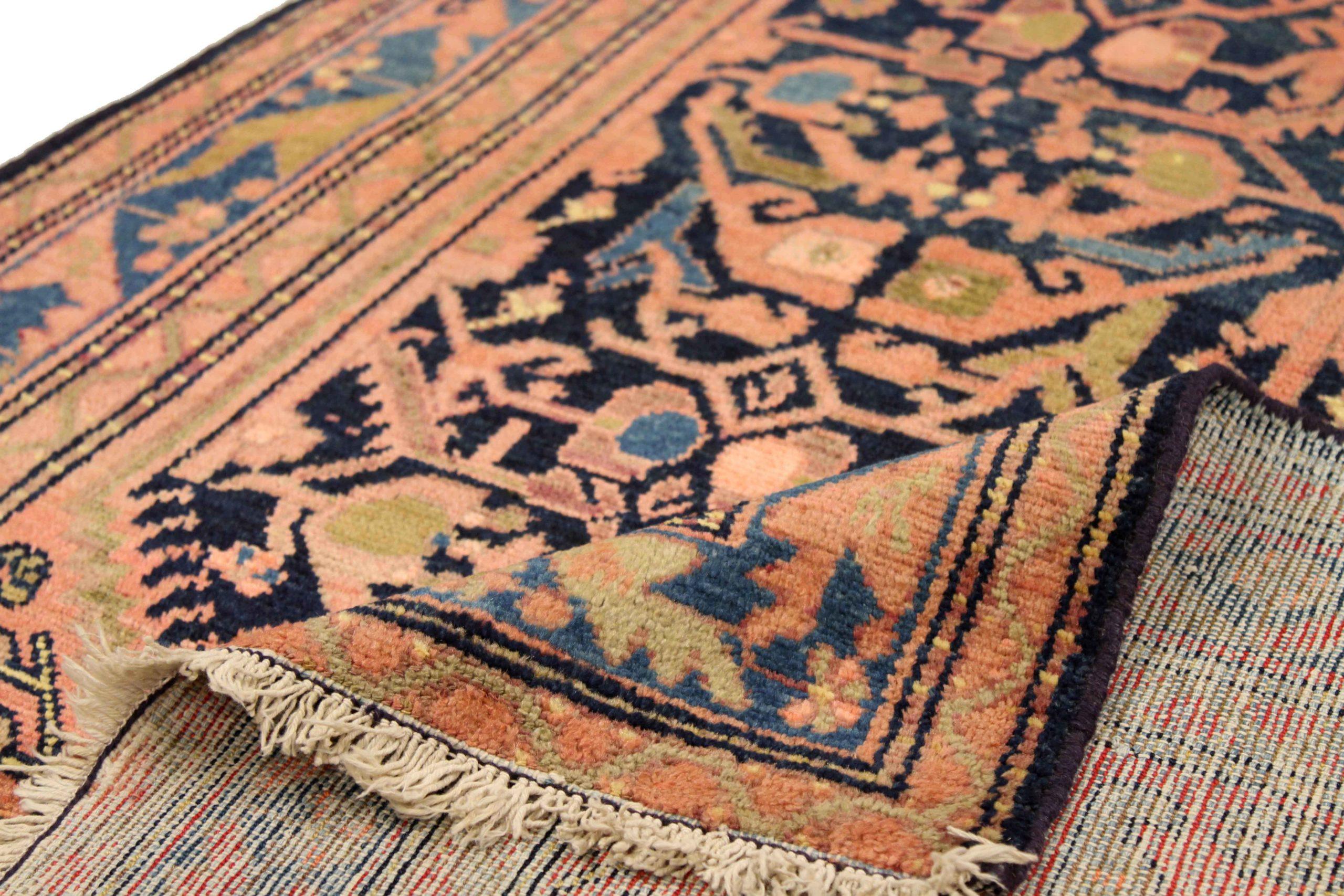 Asian Persian Malayer Small Rug - Wool Blue Green Pink Design - 75397 For Sale