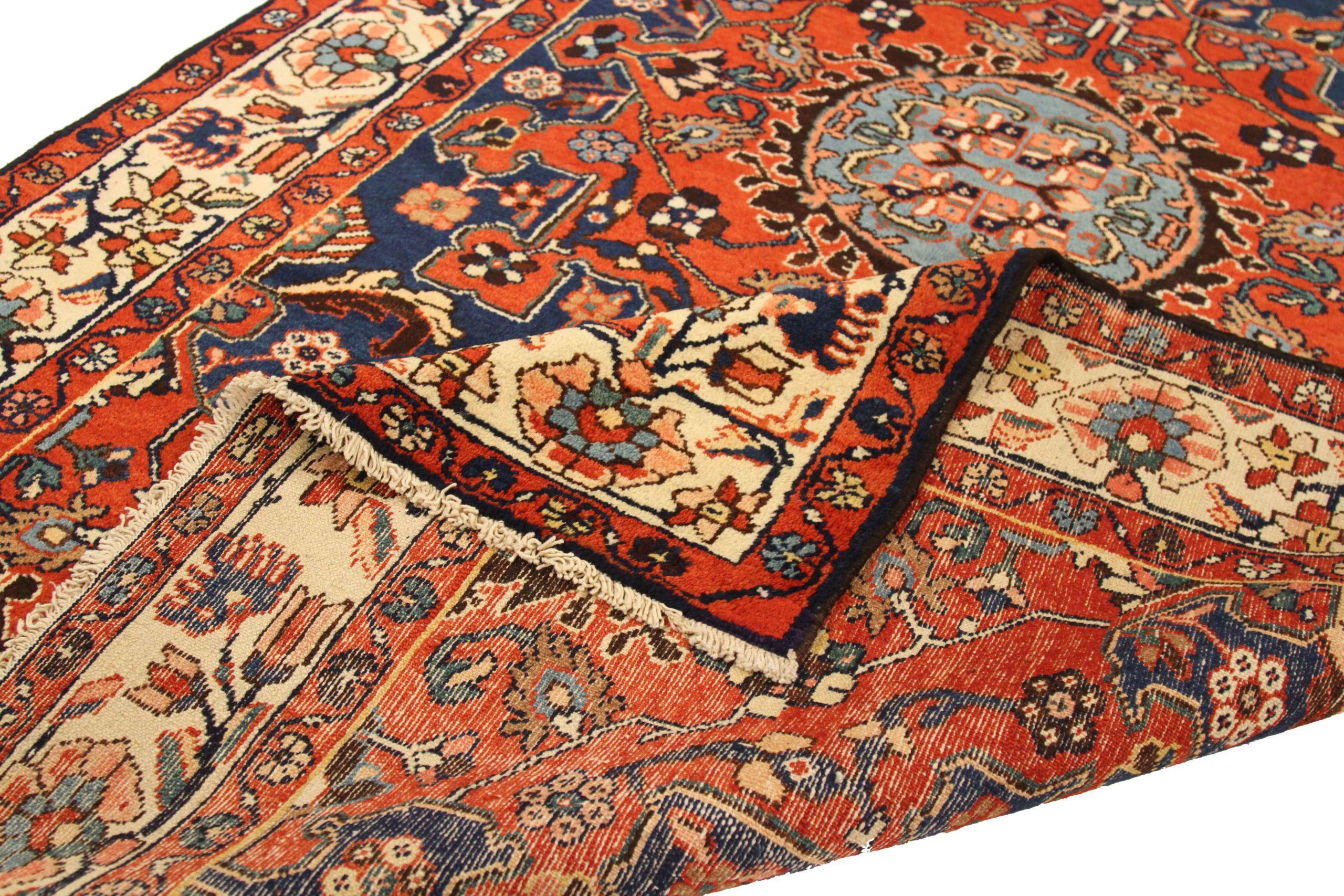 Asian Persian Malayer Small Rug - Wool Blue Ivory Red Design - 75081 For Sale