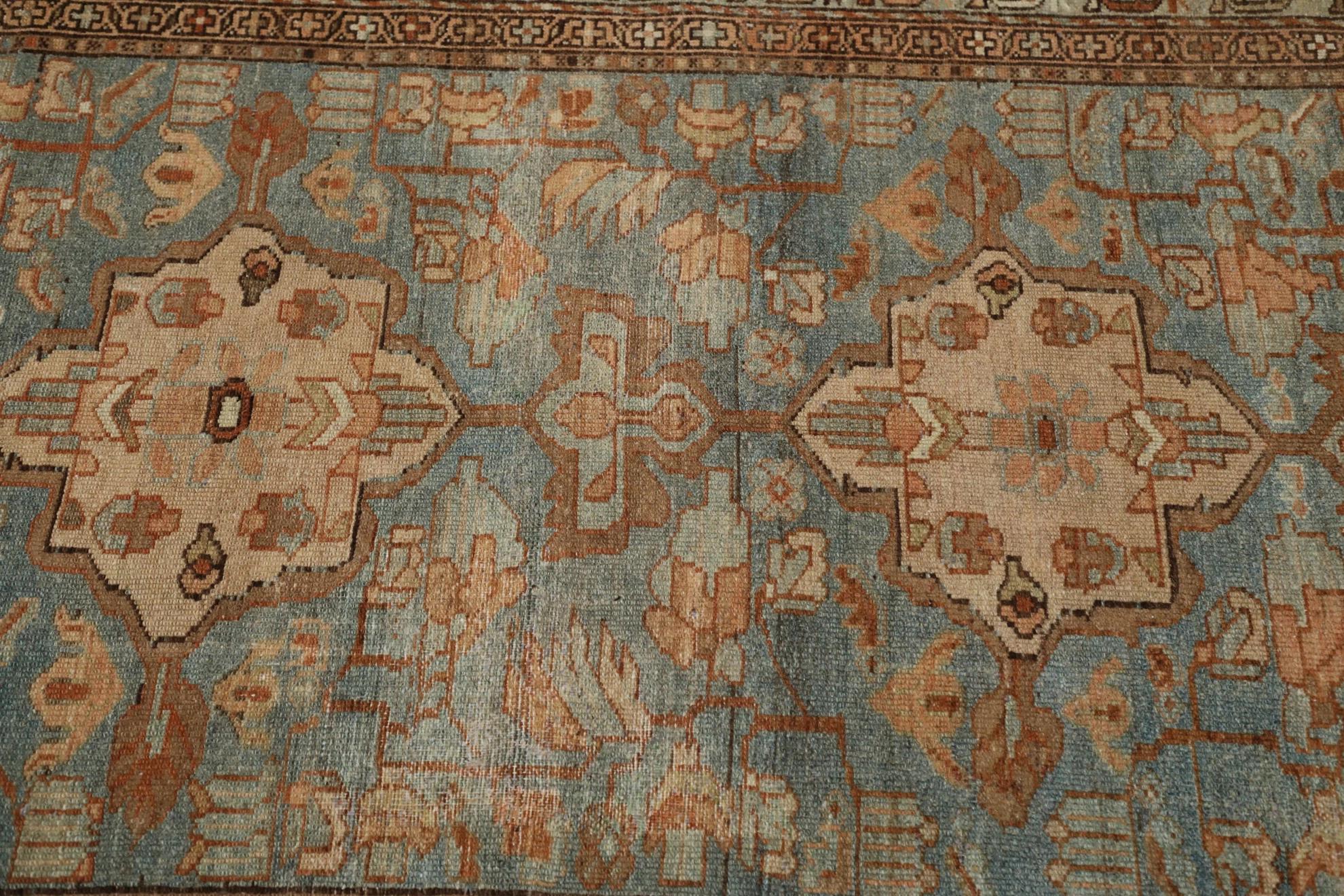 Persischer Malayer Kleiner Teppich Circa 1880 - Wolle Blau Elfenbein Rot Design - 99569 (Irakisch) im Angebot