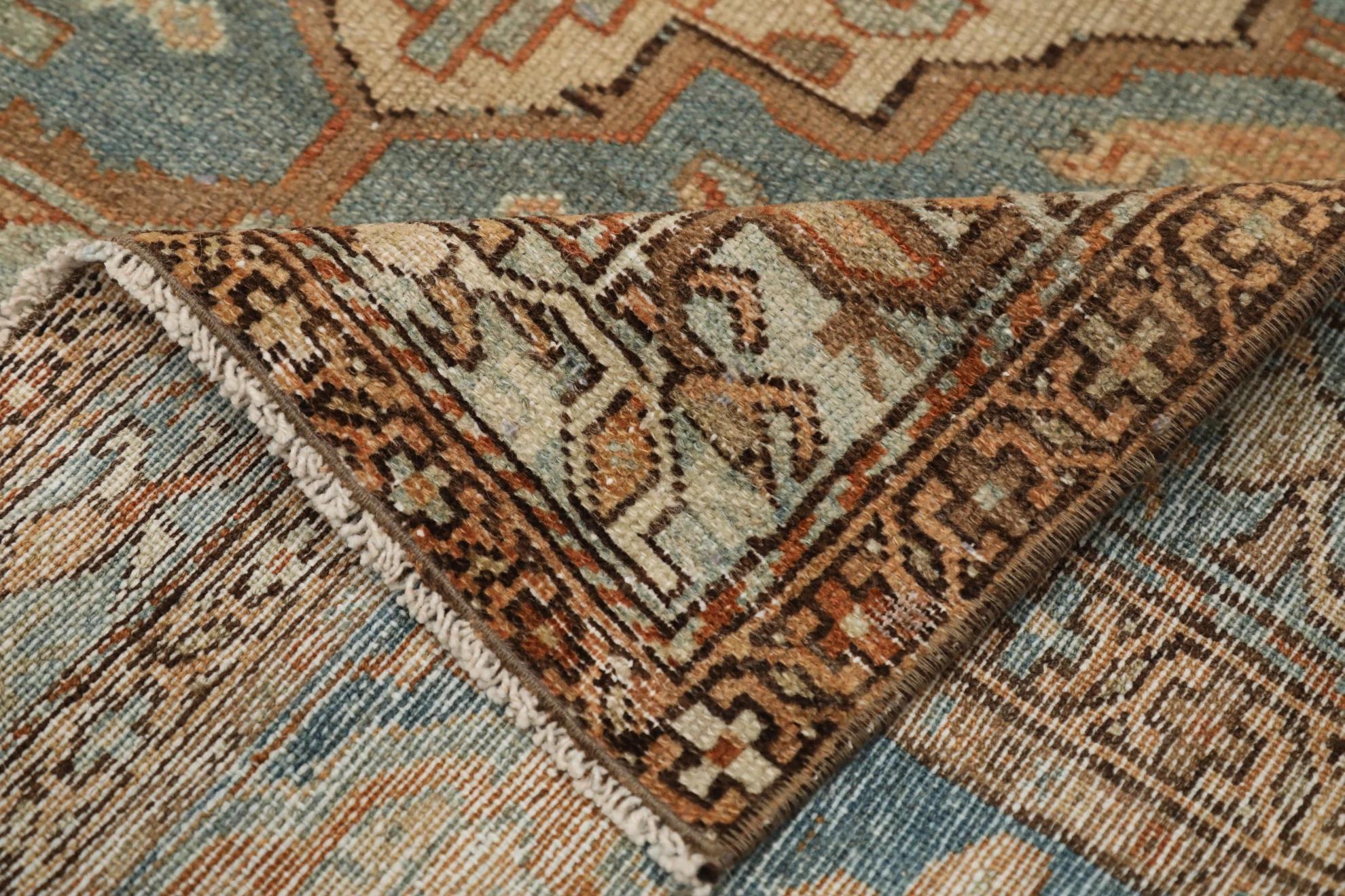 Persischer Malayer Kleiner Teppich Circa 1880 - Wolle Blau Elfenbein Rot Design - 99569 im Zustand „Hervorragend“ im Angebot in Dallas, TX