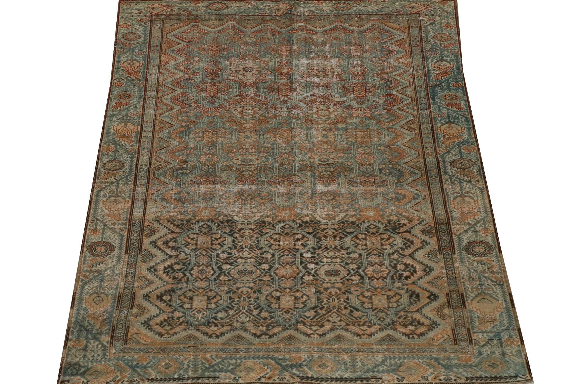 Entdecken Sie die Eleganz des persischen Malayers mit dem kleinen Teppich von CIRCA 1880. Dieses exklusive Design aus Wolle und BlauOrangeRot ist perfekt, um Ihren Raum zu verschönern.