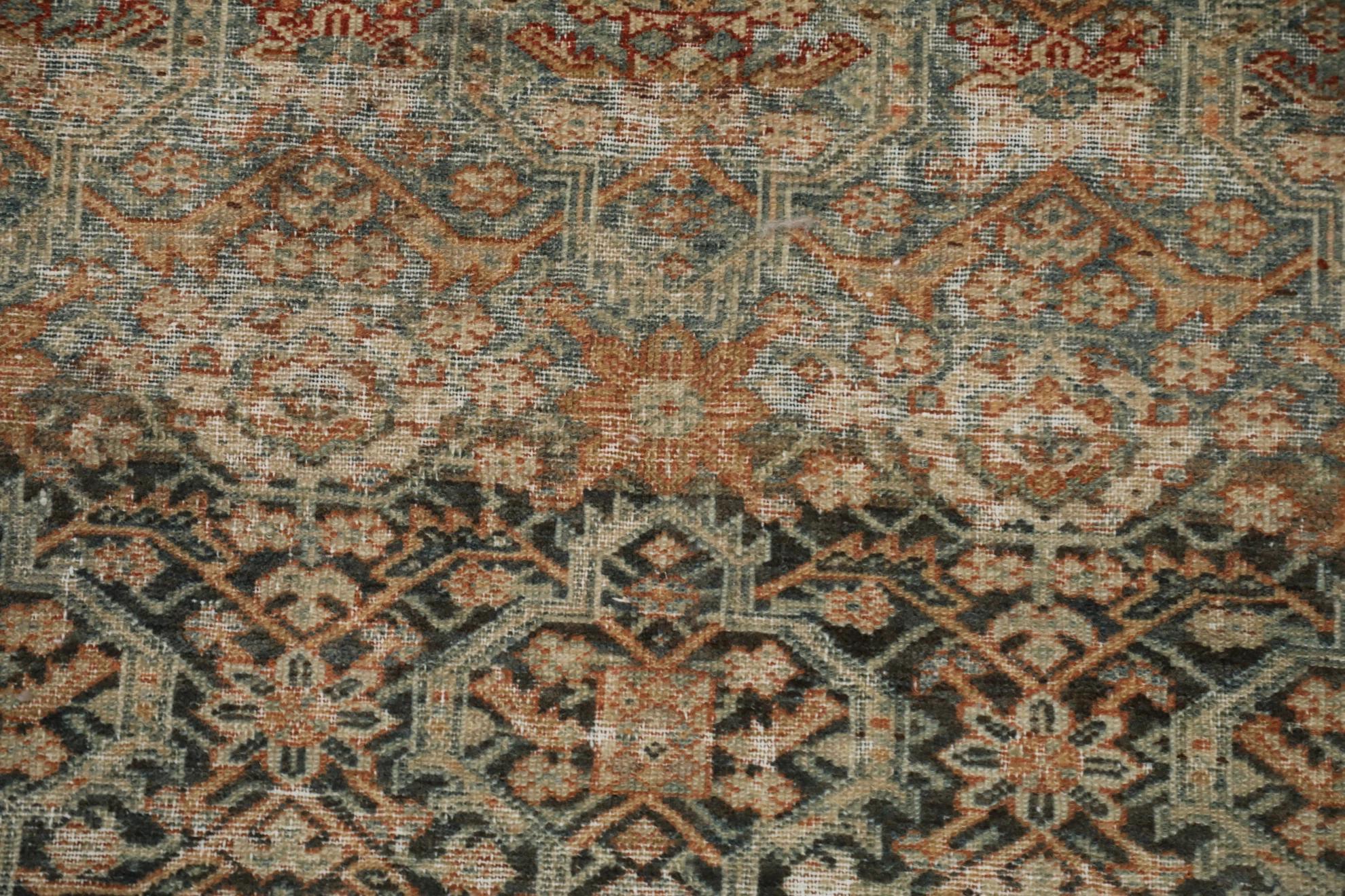 Persischer Malayer Kleiner Teppich Circa 1880 - Wolle Blau Orange Rot Design - 99564 im Zustand „Hervorragend“ im Angebot in Dallas, TX