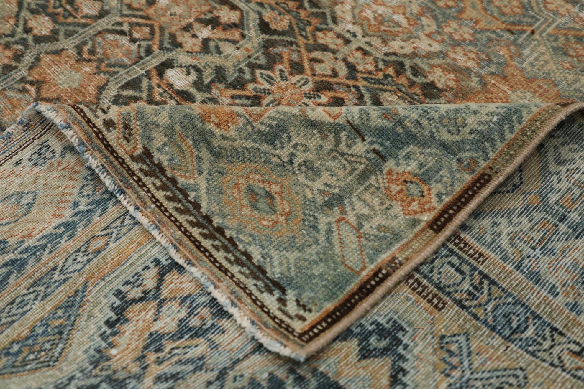 Persischer Malayer Kleiner Teppich Circa 1880 - Wolle Blau Orange Rot Design - 99564 (20. Jahrhundert) im Angebot