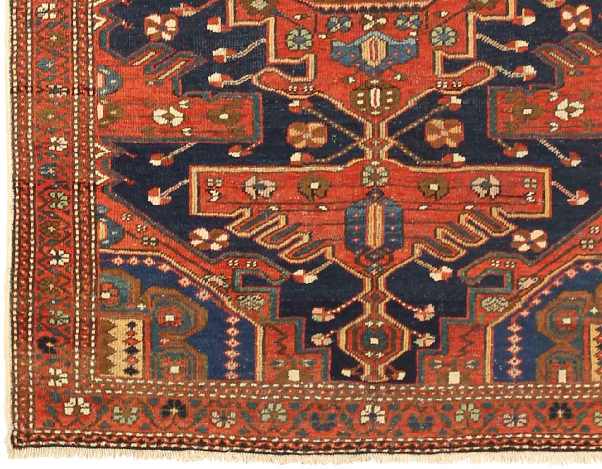 Asiatique Petit tapis persan Malayer - Laine bleu rouge jaune 71241 en vente