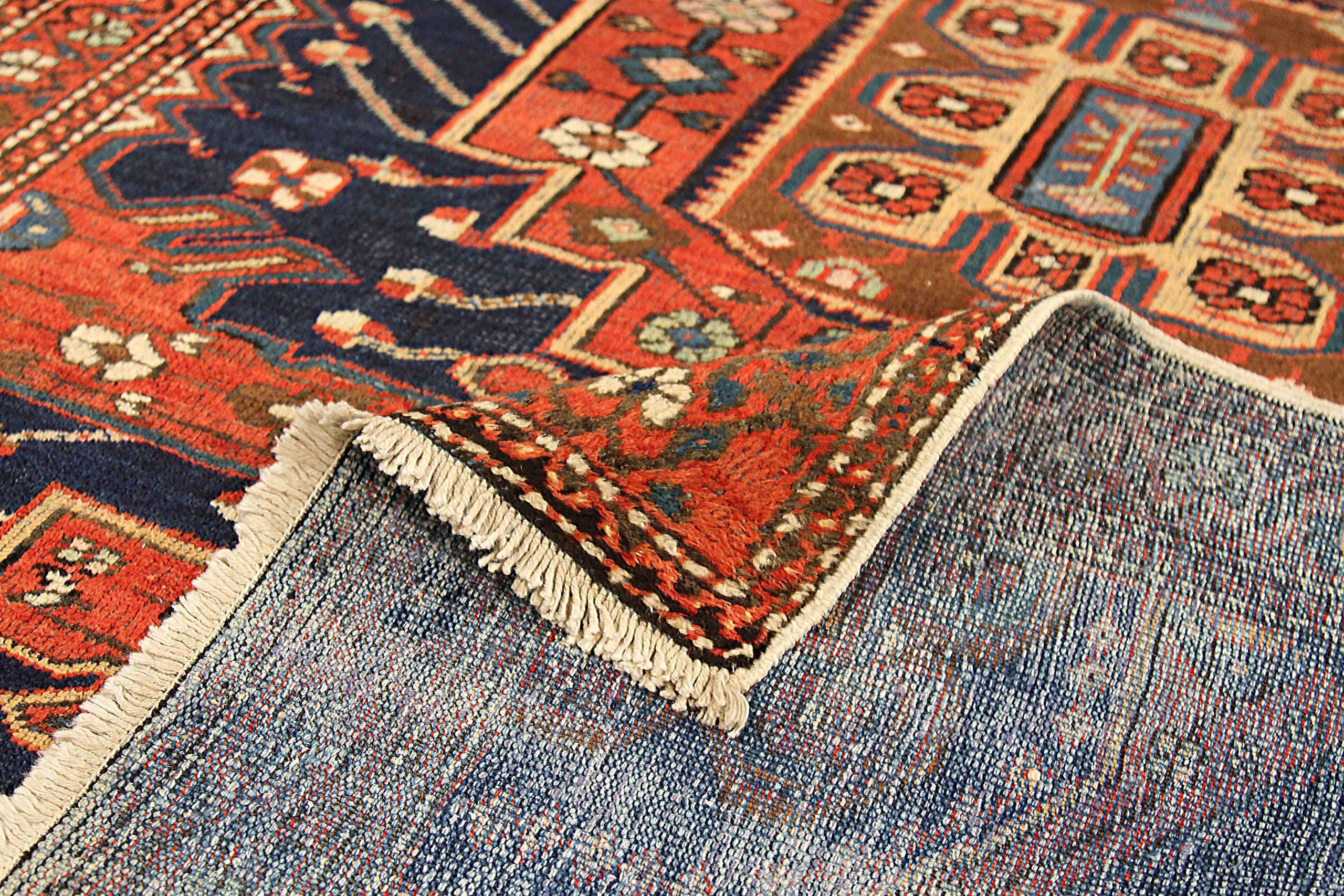 Petit tapis persan Malayer - Laine bleu rouge jaune 71241 Excellent état - En vente à Dallas, TX