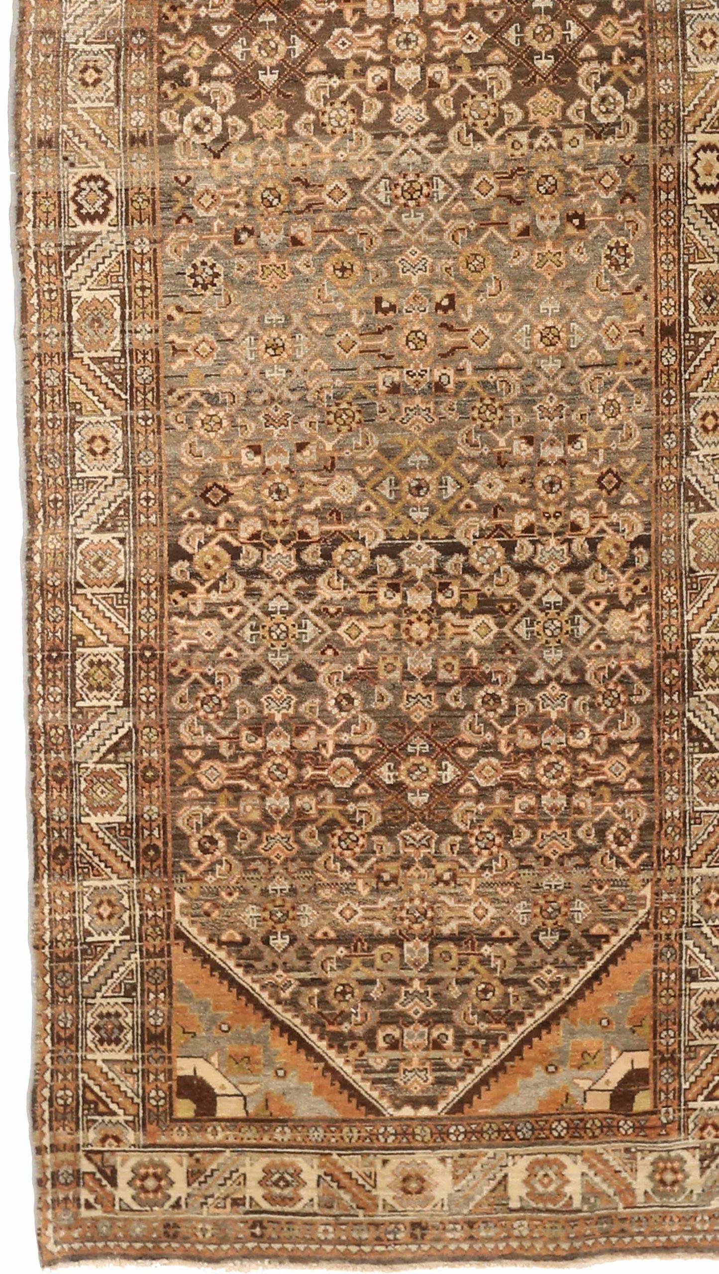 Asian Persian Malayer Small Rug - Wool Brown Ivory Orange 74000 For Sale
