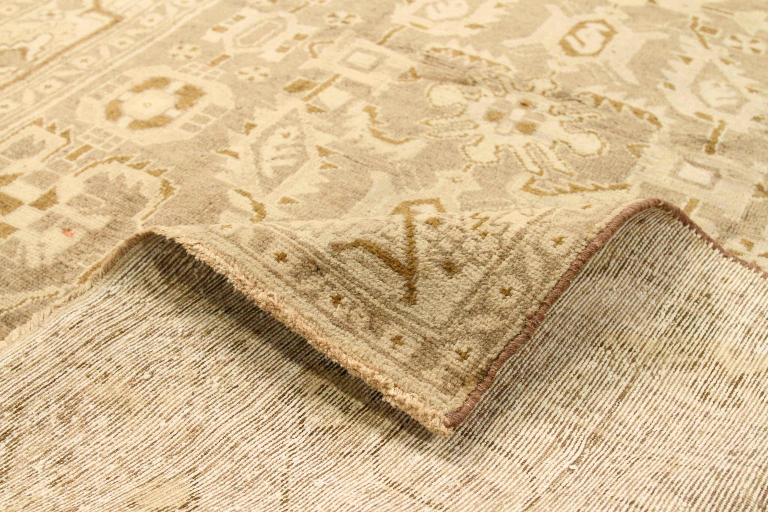 Persischer Malayer Kleiner Teppich - Wolle Braun Elfenbein Taupe Design - 75627 (Asiatisch) im Angebot