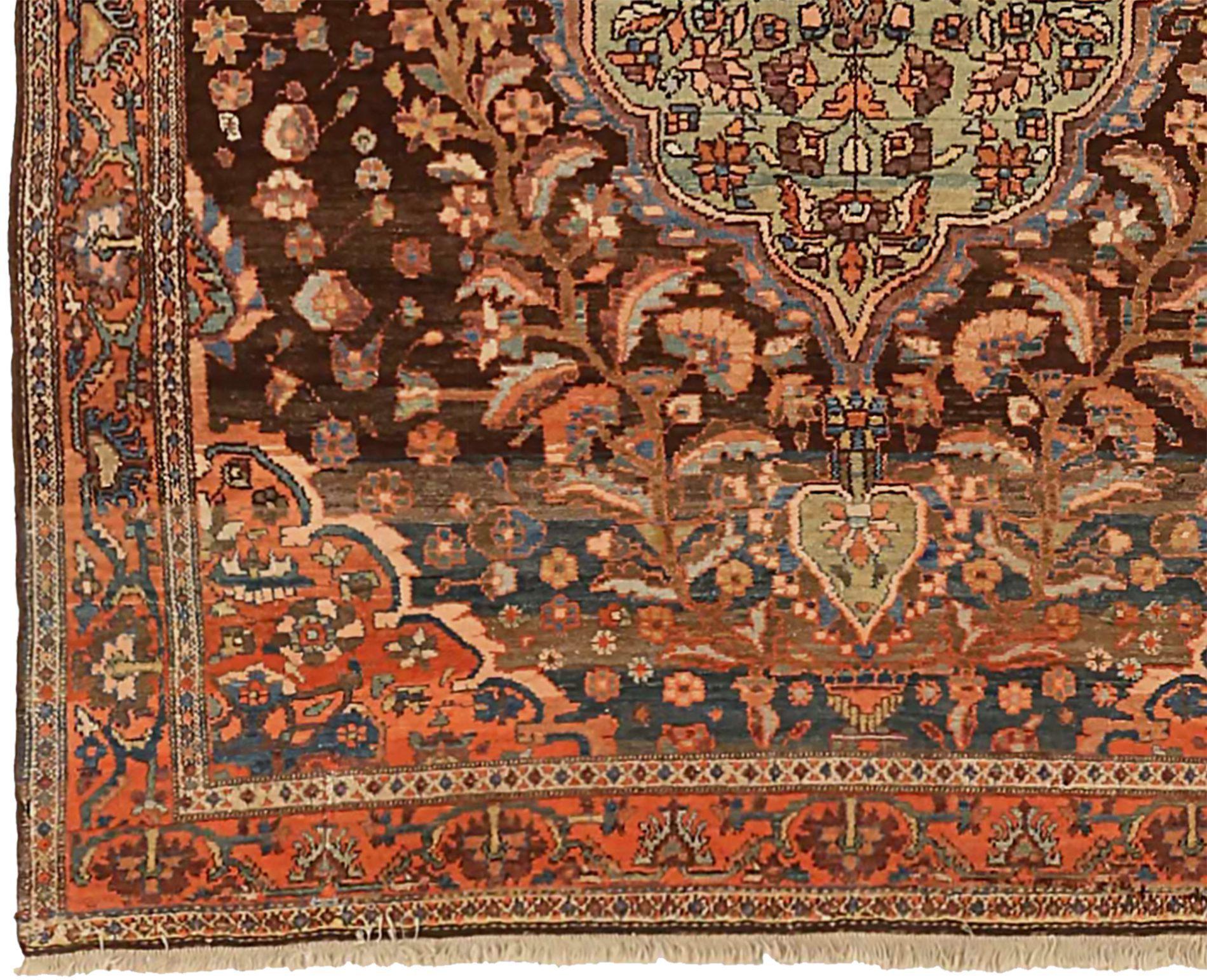 Persischer Malayer Kleiner Teppich - Wolle Braun Grün Rot 71236 (Asiatisch) im Angebot